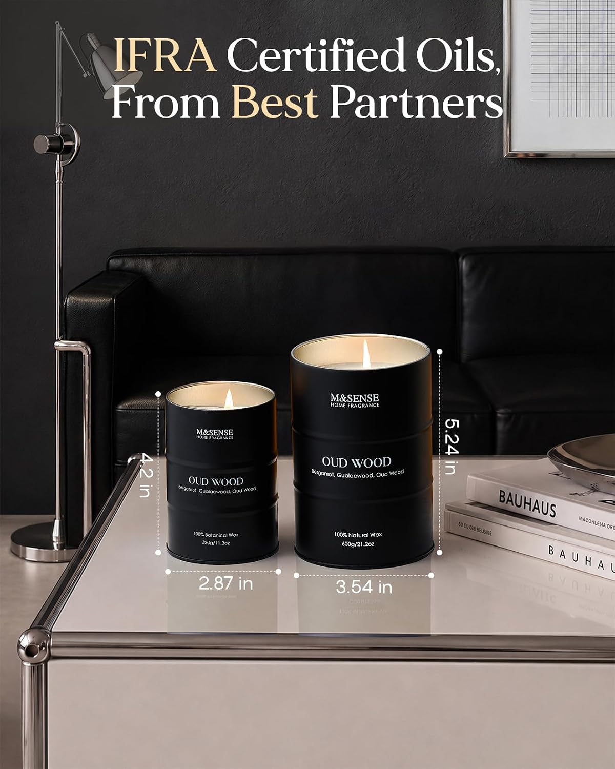 M&SENSE Oud Wood Scented Candle, Large, Natural Soy Wax, 21.2oz | Natural Large Soy Candle - Image 6