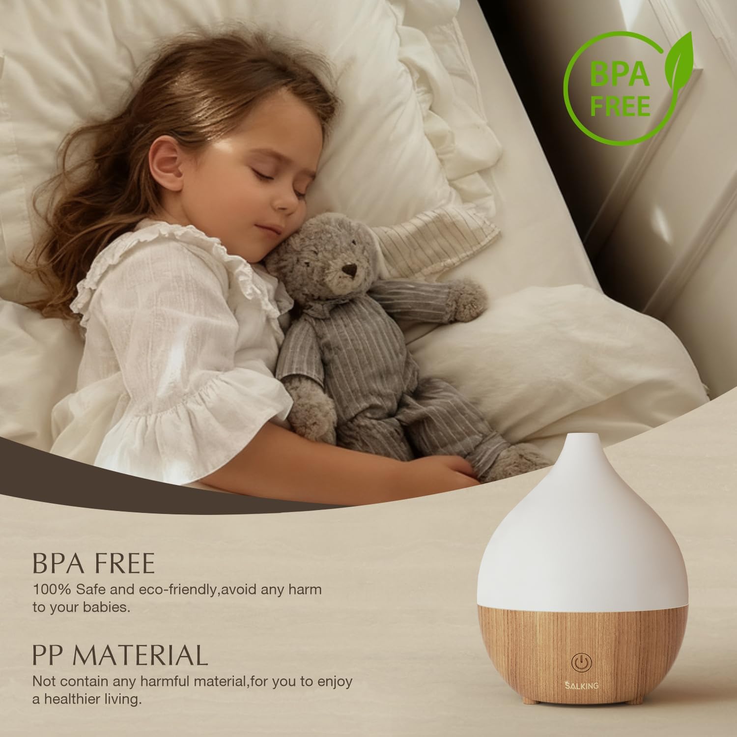 SALKING Essential Oil Diffuser for Home, 100ml Small Aromatherapy Diffuser | Ultrasonic Diffusers for Essential Oils, Warm White Lights, Cool Mist Humidifier with Auto Shut-Off, for Bedroom, Office - Image 6