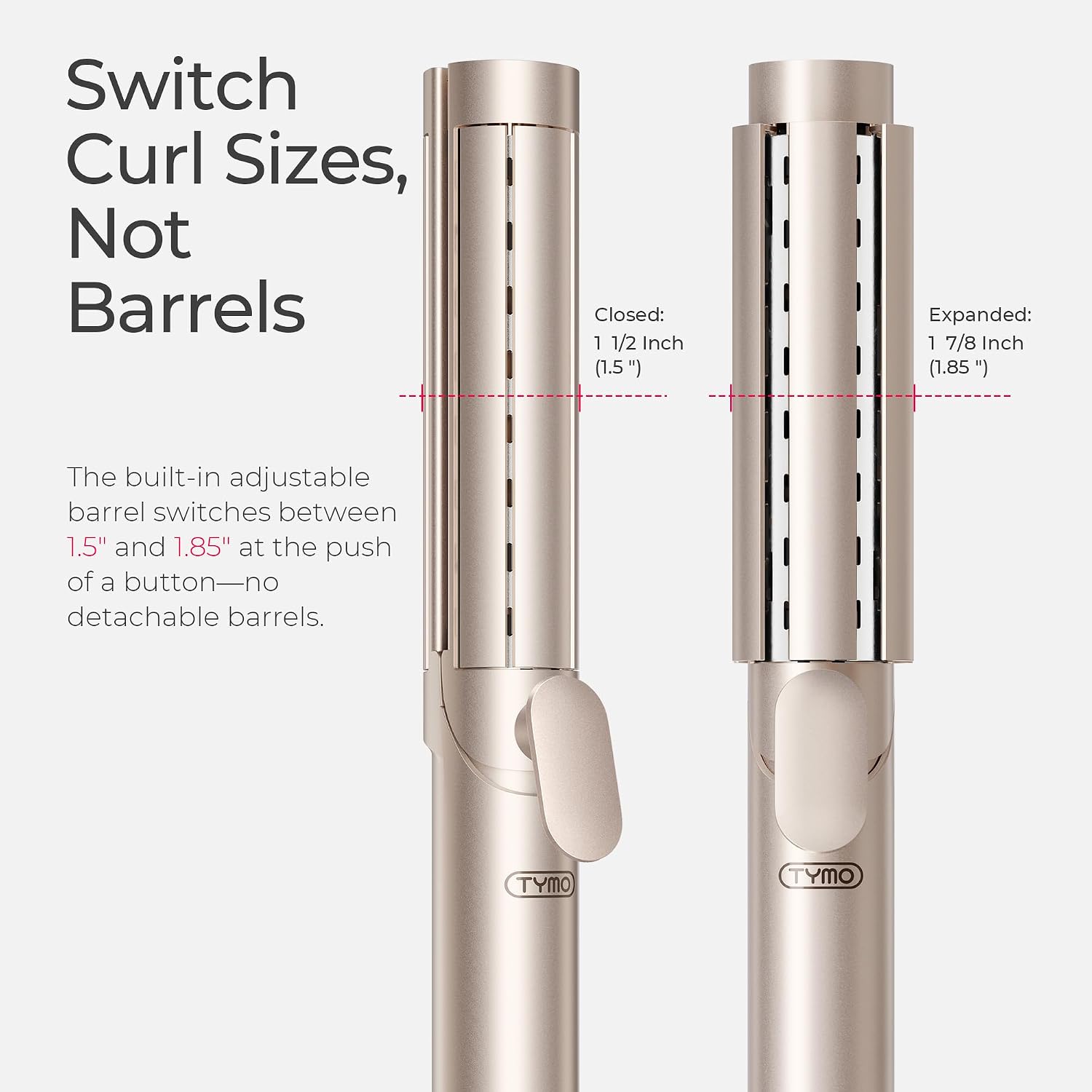 TYMO Dual-Size Cooling Airflow Flat Iron Curling Iron 1 1/2 Inch to 2 Inch, AIRQ Hair Straightener and Hair Curler in One, Beach Waves Ionic Curling Wand Curler, Nano Titanium, Dual Voltage, Gold - Image 4