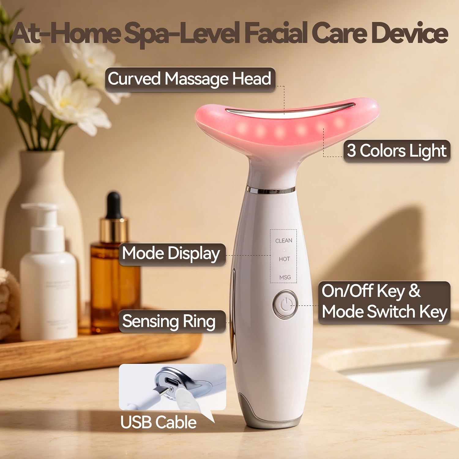 Neck Face Massager Tool, 3-in-1 Portable Facial Massager, Face Sculpting Tool at Home for Skin Care with Vibration (White) - Image 7