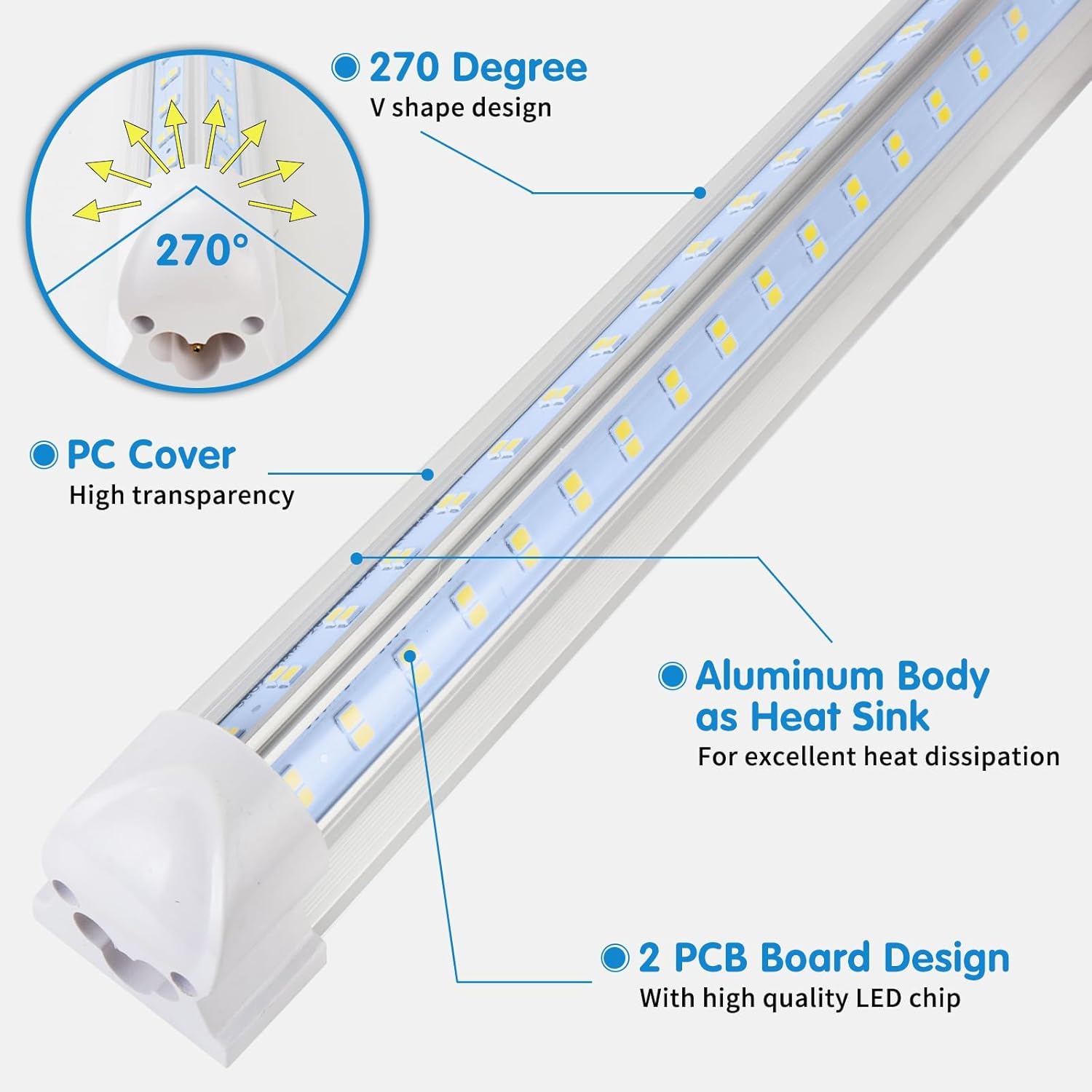 AQIQUUT Led Shop Light, Led Garage Light,2FT 25W 6500K Daylight 3200LM Linkable Clear Cover Integrated V-Shape for Shop Under Cabinet Office General Lighting,Cool White(4-Pack) - Image 5