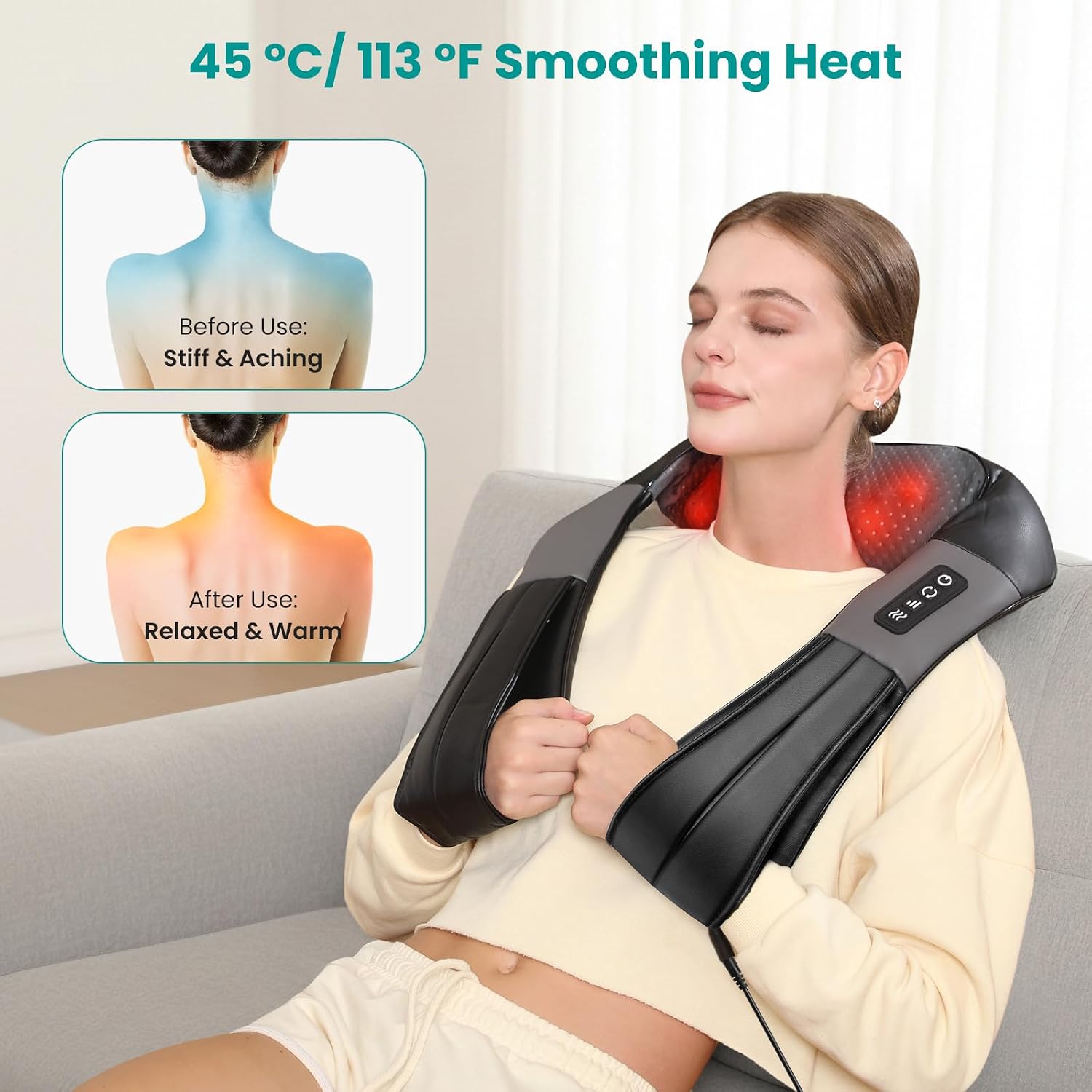 Nekteck Shiatsu Neck Massager with Heat for Pain Relief, NOT Cordless | 2026 Upgraded 3D Back Shoulder Kneading Massage Pillow, 3 Intensity Speeds Deep Tissue, Relaxation Gifts for Men Women, Black - Image 4