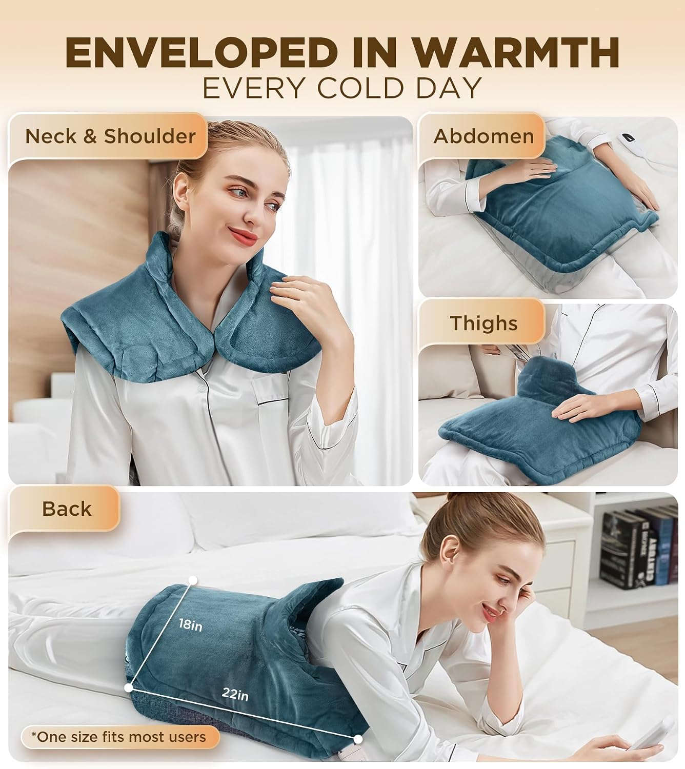 Graphene-Infused Heating Pad 3X Deeper Muscle Relief, Weighted Instant Heating Pads for Neck and Shoulders, Heated Wrap with 6 Heat Options and 4 Auto-Off Timer, Gifts for Mom Women Christmas Birthday - Image 6