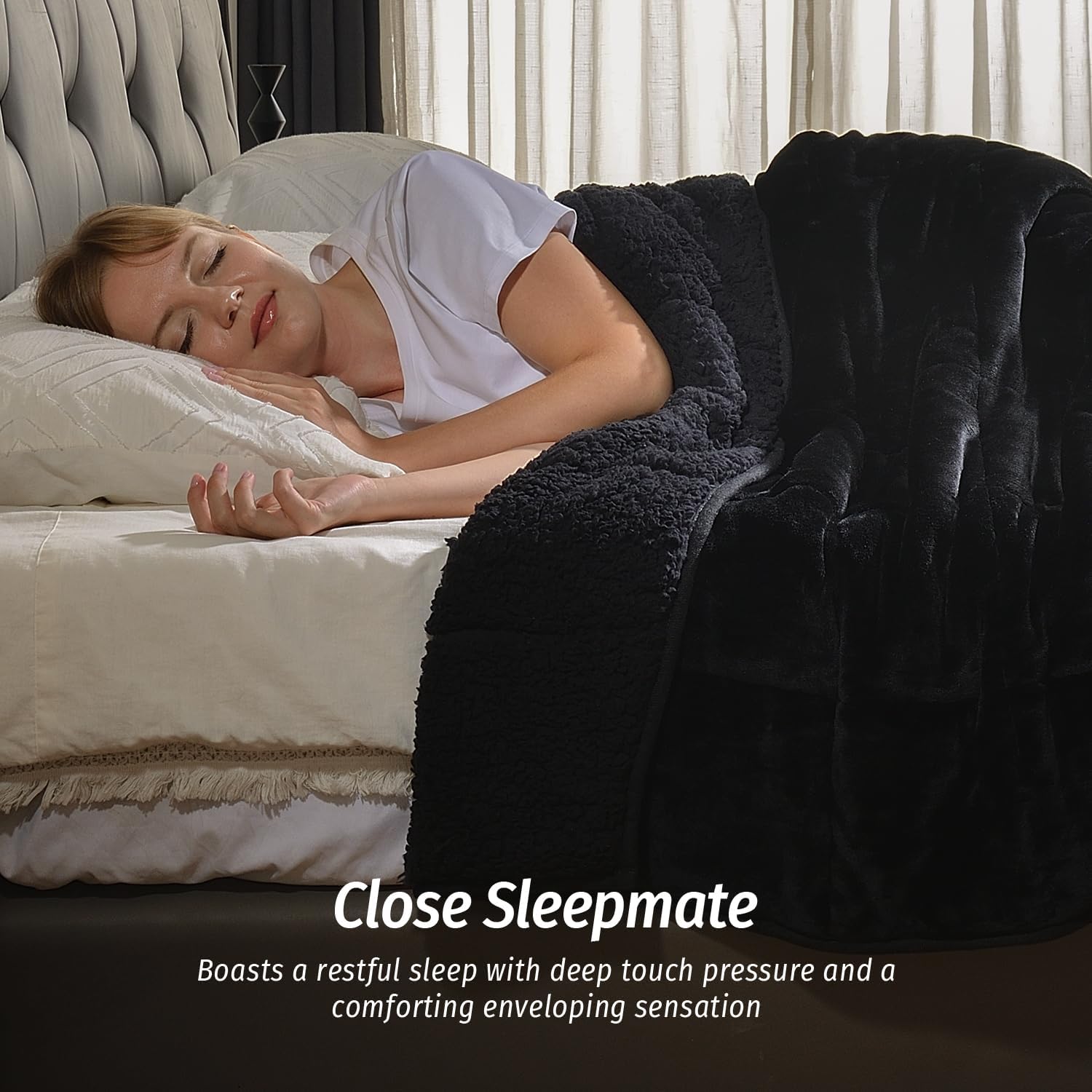Sherpa Fleece Weighted Blanket for Adult 15 lbs Twin 48"x72" Black | Better Sleep, Relax Body & Mind, Dual Sided Soft Fuzzy Heavy Throw Blankets, Plush Flannel Top, Chunky Fluffy, Warm Hug - Image 3