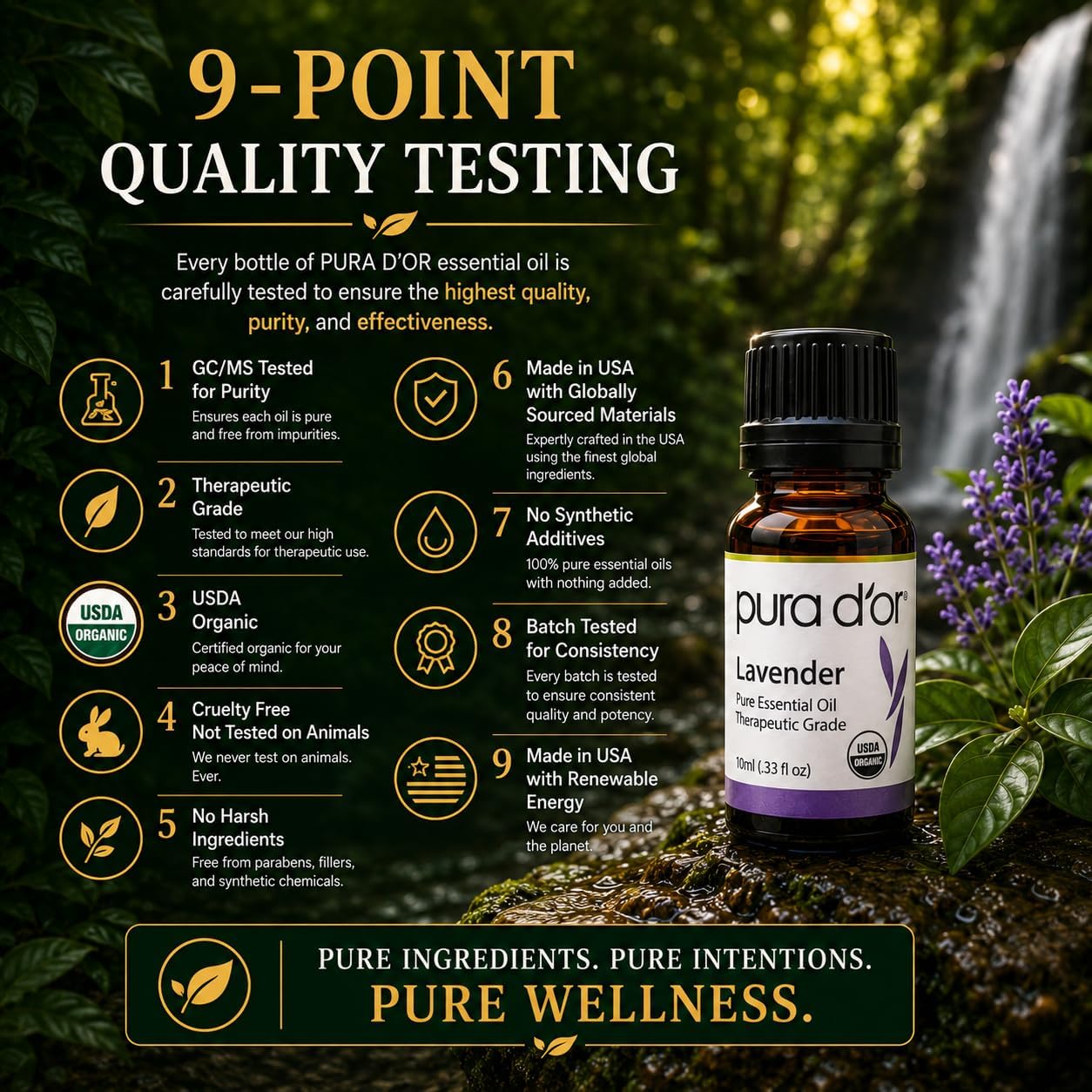 PURA D'OR Organic Perfect10 Essential Oils Aromatherapy Box Set, 10mL x10 | Diffuser Blends, Gift-Ready Wood Case, USDA Certified, 100% Pure, Massage, DIY Beauty, Home Fragrance, Relaxation Routine - Image 5