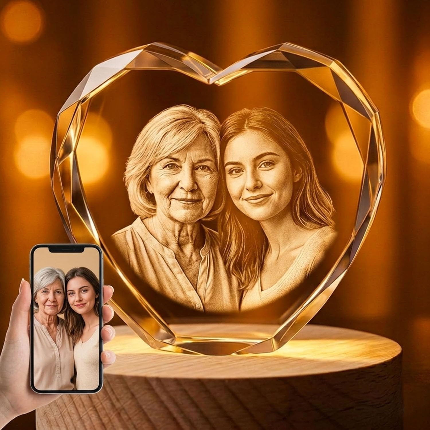 3D Crystal Photo, Personalized Gifts for Mom, Women, Wife, Her, Him, Men, Husband, Grandma, Customized Gifts with You Own Photo for Mothers Day Engagement Anniversay Birthday Christmas Valentines Day