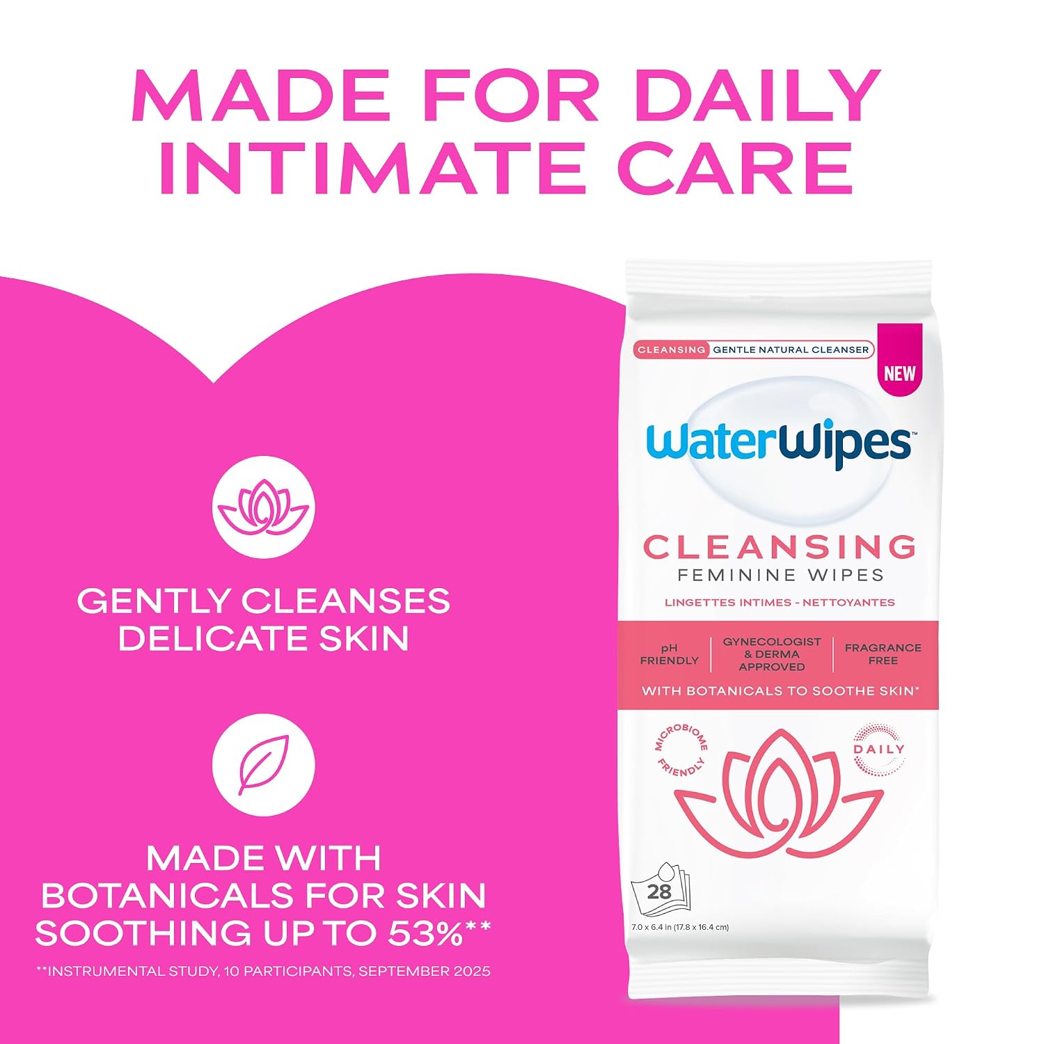 WaterWipes Cleansing Feminine Wipes, pH Friendly for Daily Intimate Care, Soothing Botanicals, Gynecologist Approved, Fragrance Free, 112 Count (4 Packs) - Image 2