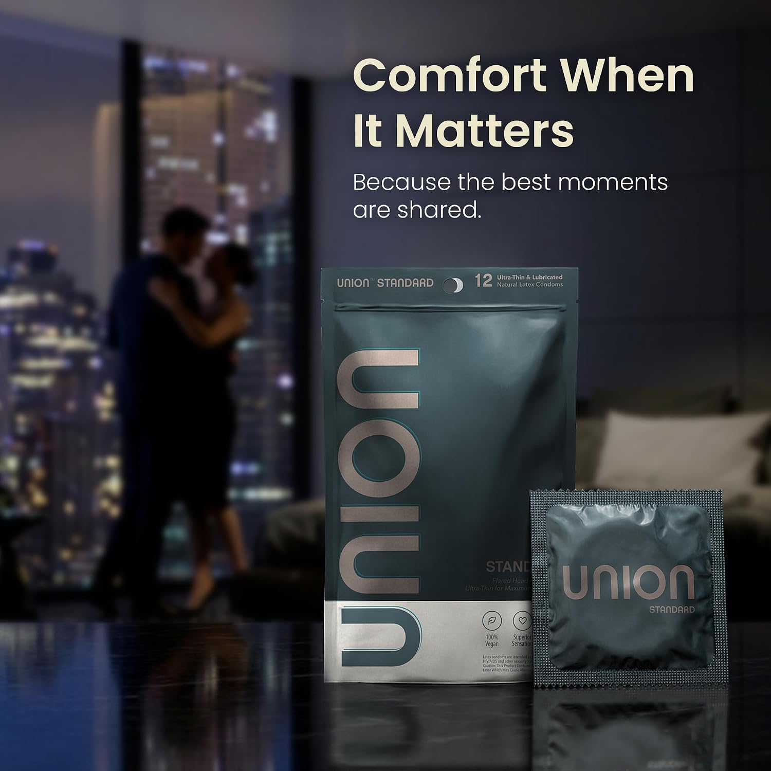 UNION STANDARD Condoms - Ultra-Thin Natural Latex - Medium 54mm, 12 Count | Lightly Lubricated, Vegan-Friendly, Body-Friendly, Medium Size for Natural Feel and Comfort, Flared Head, Flexible Design - Image 8