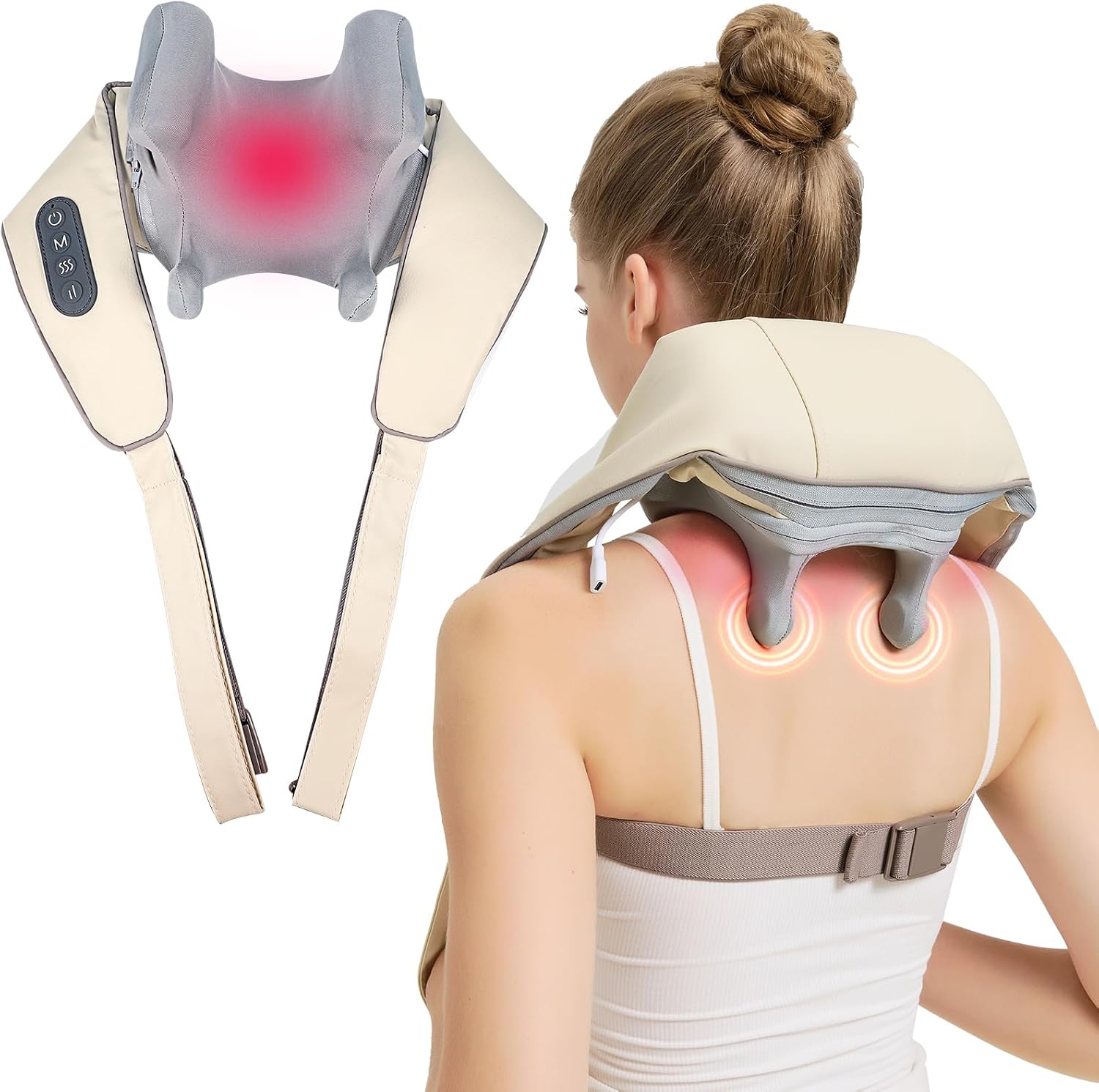 Wireless 4D Shiatsu Neck Massager with Heating Function, Deep Kneading Neck & Shoulder Massager Pillow for Pain Relief, for Back, Legs, Waist - Perfect Relaxation Gifts for Men Women