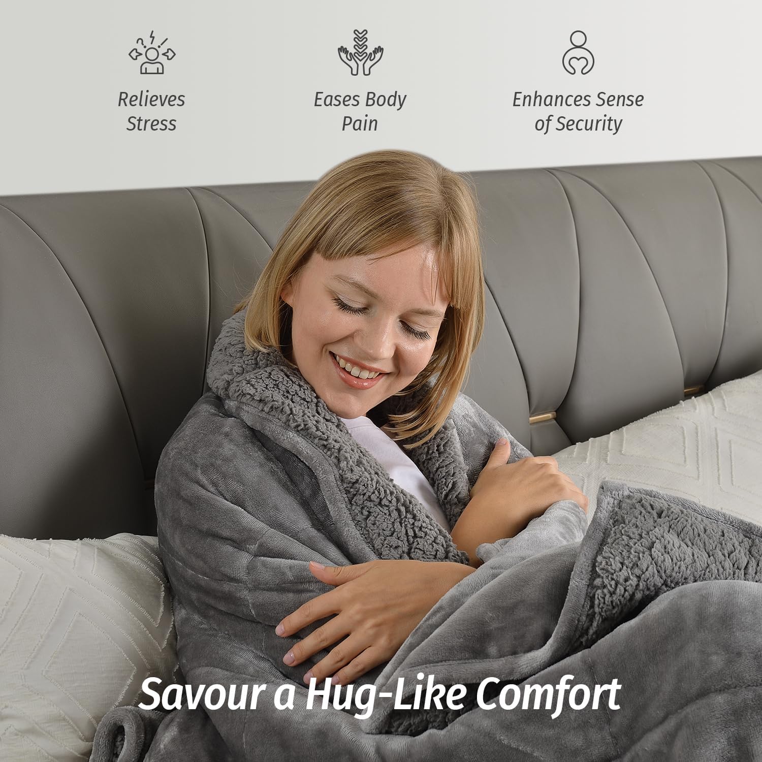 Sherpa Fleece Weighted Blanket for Adult 15 lbs Twin 48"x72" Grey | Better Sleep, Relax Body & Mind, Dual Sided Soft Fuzzy Heavy Throw Blankets, Plush Flannel Top, Chunky Fluffy, Warm Hug - Image 4