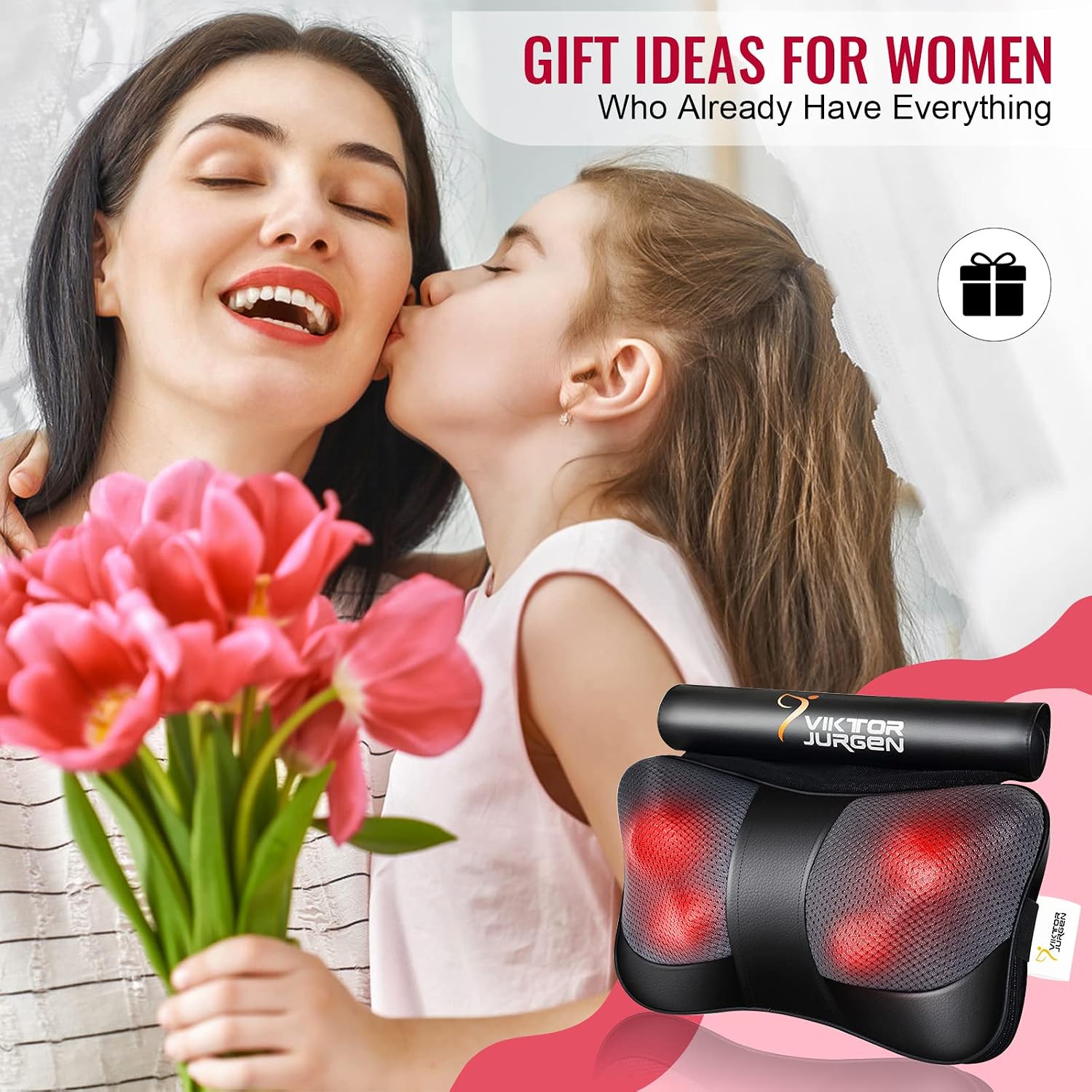 VIKTOR JURGEN Shiatsu Back Massager with Heat, Deep Tissue for Pain Relief | Electric 3D Kneading Massage Pillow for Neck, Shoulder, Back, Christmas Women Gifts for Men Dad Mom Wife Her (NOT Cordless) - Image 6