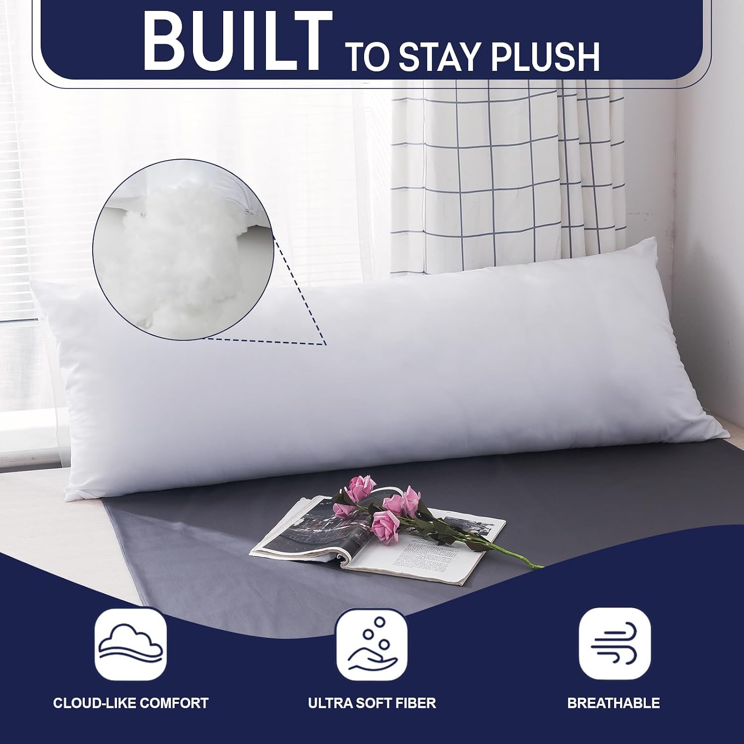 DOWNCOOL Large Body Pillow Insert- Breathable Full Body Pillow for Side Sleeper - Soft Long Bed Pillow for Adults - 20 x 54 inch (White) - Image 3
