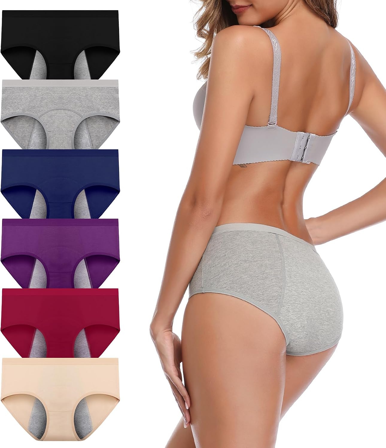 JojoQueen Period Underwear for Women Menstrual Panties Cotton Postpartum Easy Clean Teens Brief