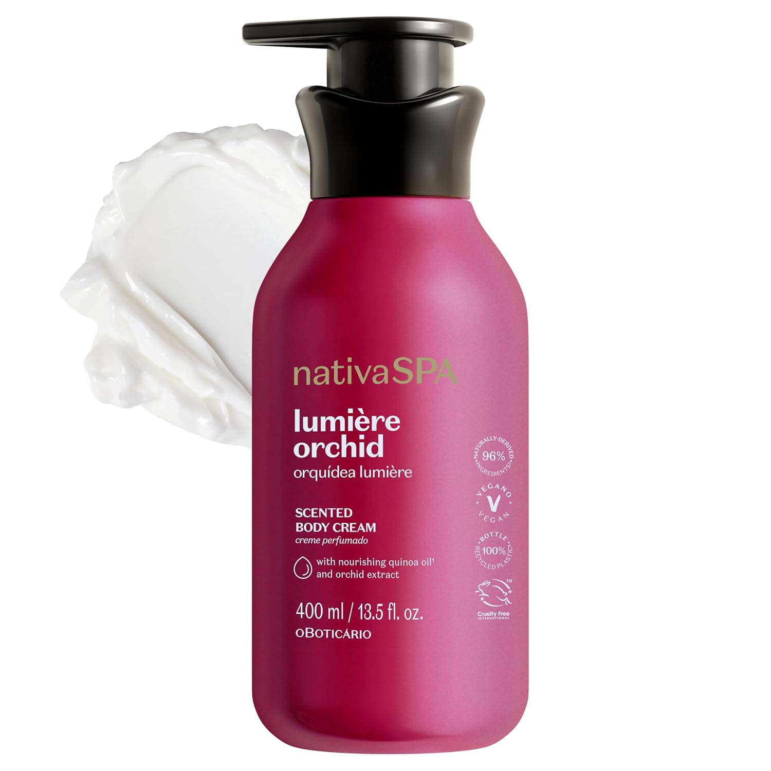 Nativa SPA Orchid Lumiere Hydrating Body Lotion, 13.5 oz | 96% natural firming moisturizer with 10x pure quinoa oil drops. Floral scent that hydrates deeper than standard lotions.
