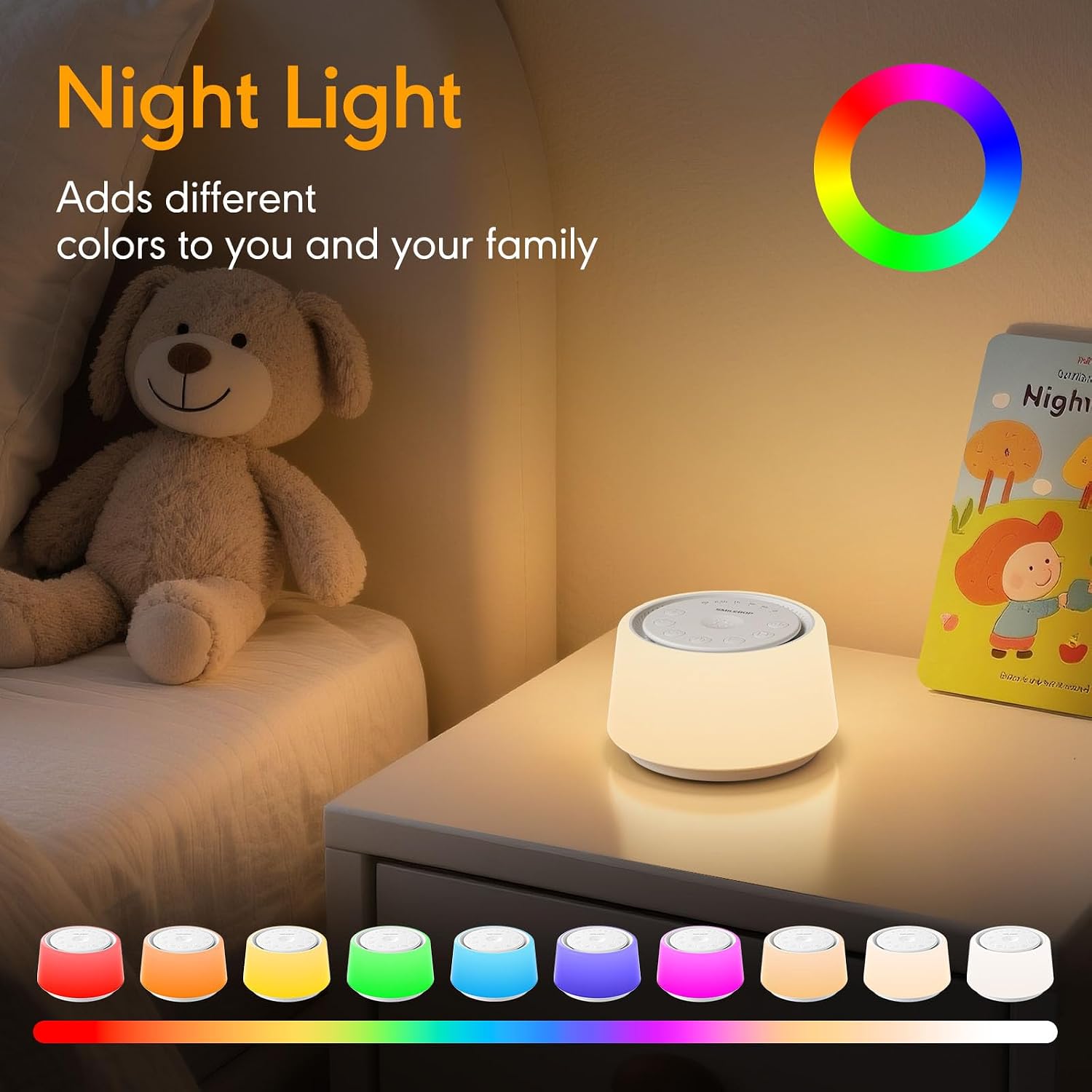 White Noise Machine with Night Light, 30 Soothing Sounds Portable Sound Machine for Baby and Adults, 10 Color Night Light, 5 Timer Options, Memory Function,Compact for Travel (White) - Image 4