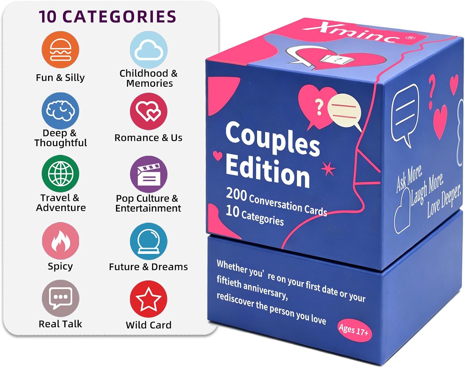 200 Couples Conversation Starter Cards, Prompts for Deeper Connection, Date Night Road Rrip Travels Long Distance Relationship Anniversaries Quality Time
