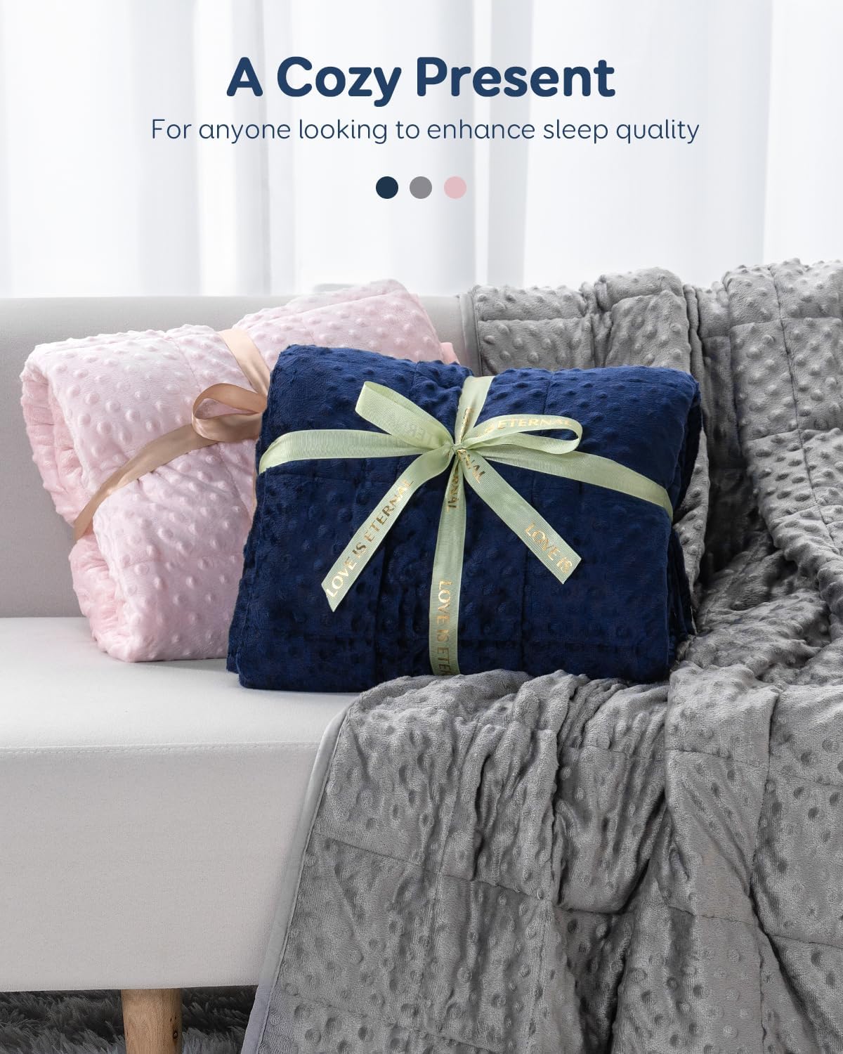 15lbs Weighted Blanket for Adults, 60"x80" Queen Size Heavy Blankets | Soft Raised Minky Dot Texture, Reversible Cooling & Cozy for All Seasons, 7-Layer Design for Even Weight, Machine Washable - Image 7