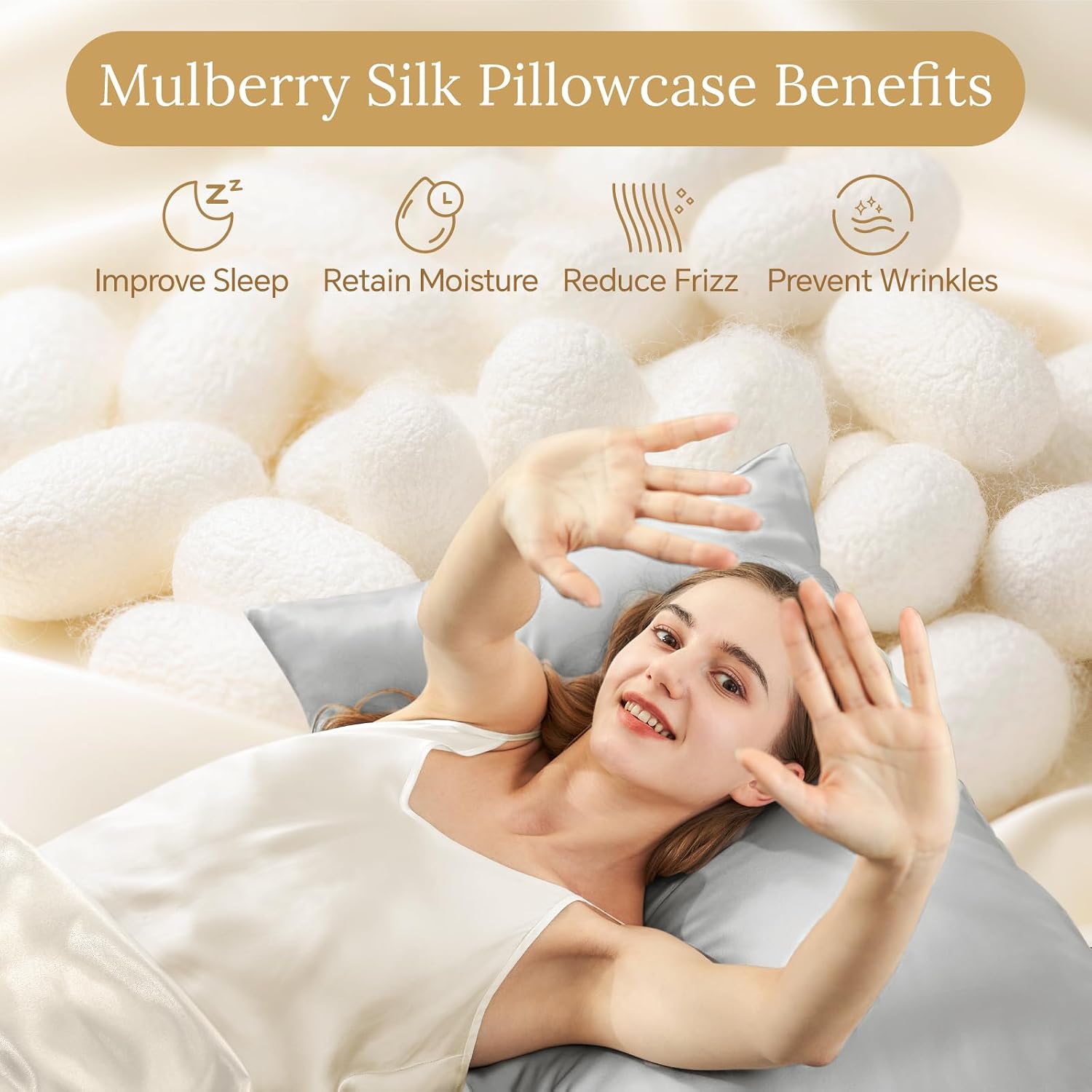 INFIIXSO Mulberry Silk Pillow Cases Standard Size with Zipper, Light Grey | Ultra Smooth & Soft Silk Pillowcase for Hair & Skin, Cooling Pillow Cover for Hot Sleepers, Hidden Zipper, 1Piece 20"x26" - Image 2