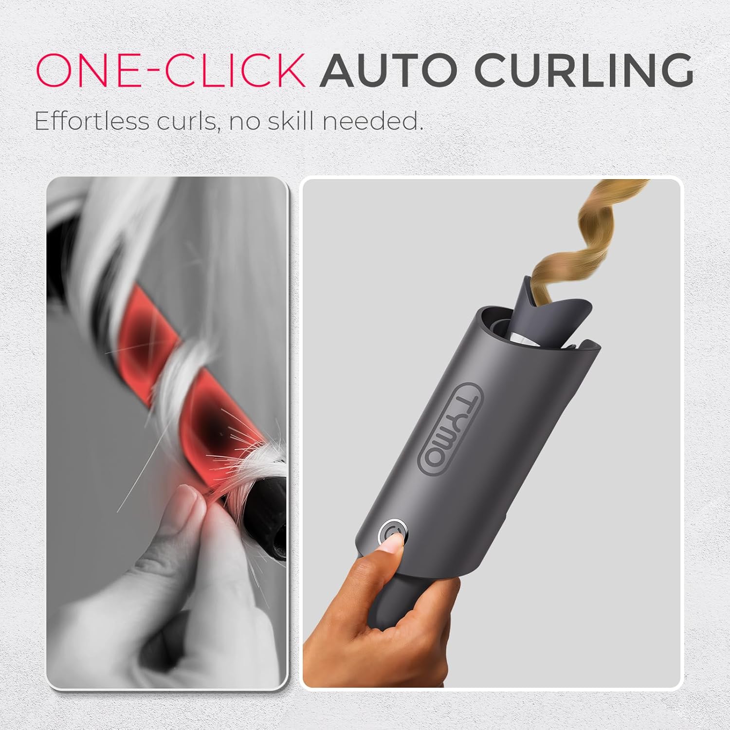 TYMO Automatic Rotating Curling Iron, TYMO CURLPRO Beach Waves Hair Curler | 500 Million Ionic Curling Wand, Dual Voltage, Portable Lightweight for Travel, Ceramic Coating, 1 Inch, Metallic Gray - Image 2