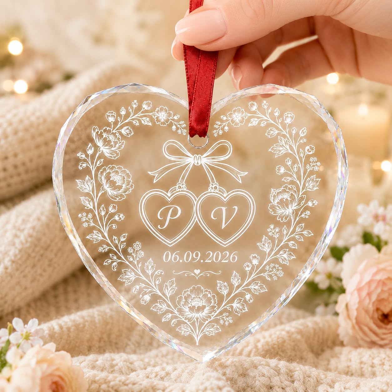 Mr Mrs Ornament - Christmas Wedding Gift for Bride, Groom - Merry & Married Glass Ornament - Our 1st Christmas Mr Mrs Gifts for Newlywed Couple, Husband, Wife - Image 4