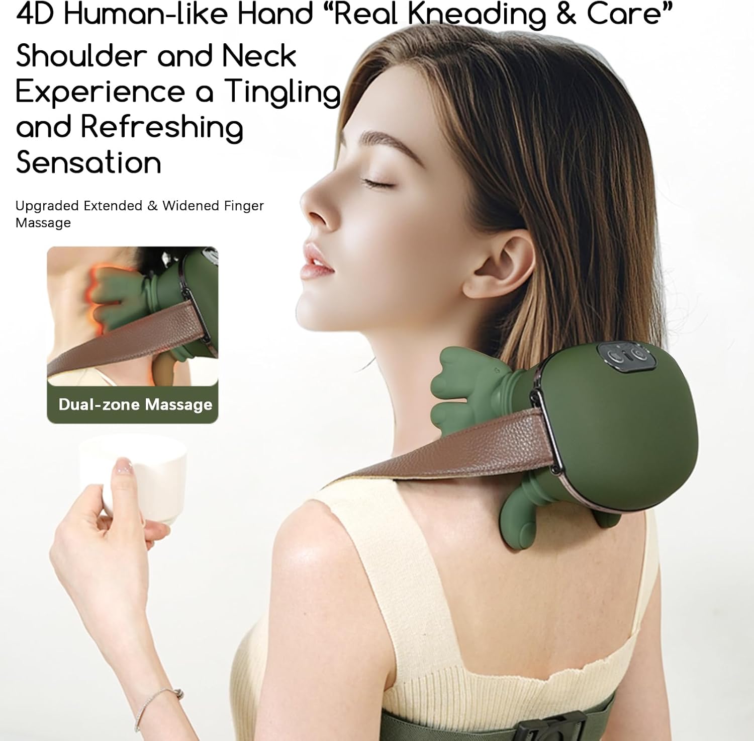 Neck and Shoulder Massager,Portable Shiatsu Back Massage Hand-Shaped Deep Tissue 4D Kneading Massager with Heat for Pain Relief and Muscle Relax,Gifts for Women Men,(Green) - Image 2