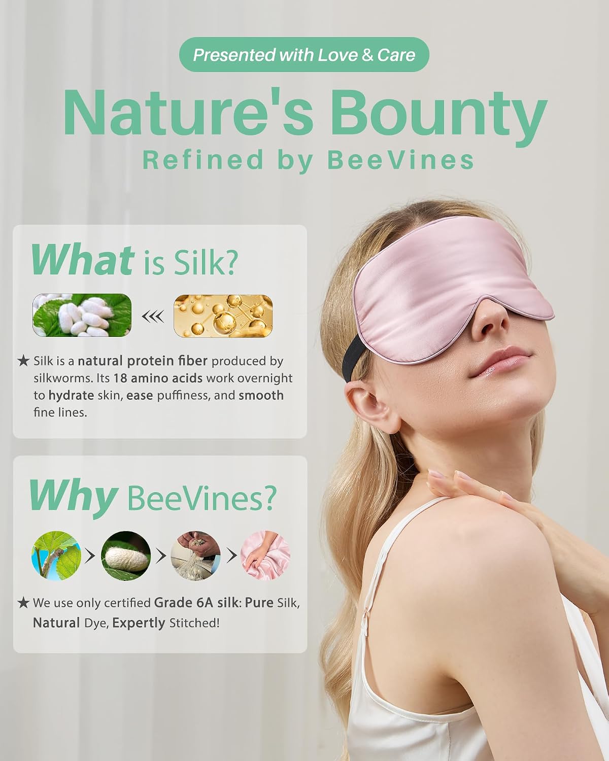 BeeVines 100% Mulberry Silk Sleep Mask, Light Blocking Eye Masks (2 Packs) | Natural Pure Silk Eye Shade, Real Silk Eye Cover for Sleeping, with Adjustable Strap, Reduces Puffy Eyes, Traveling Gifts - Image 7