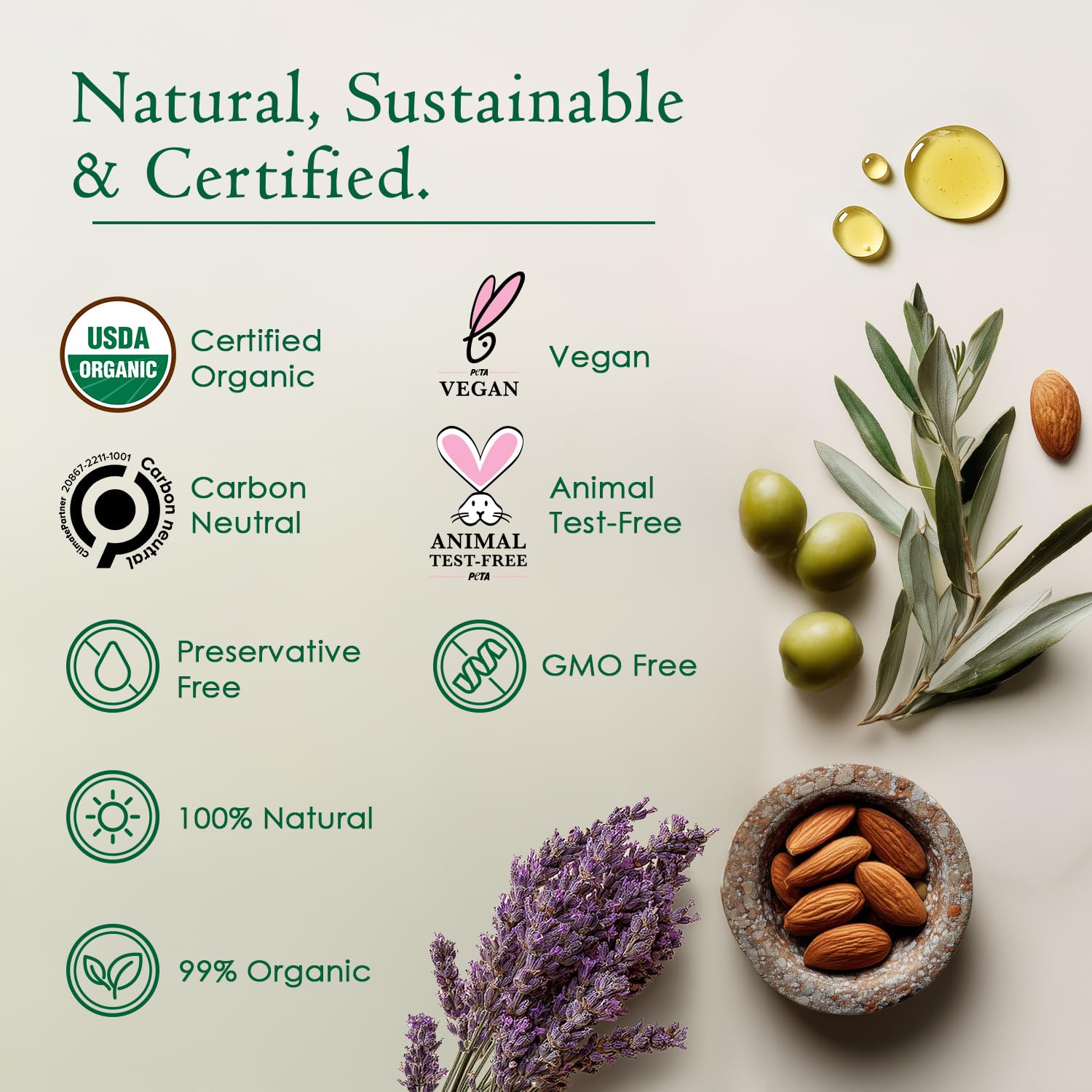 Organic Body & Face Oil for Dry Skin, Hydrating After Shower Moisturizer | Lightweight Nourishing Facial & Body Oil, Natural Cold-Pressed Almond, Olive, Jojoba, Rosehip & Lavender Oils, Vitamin E - Image 3