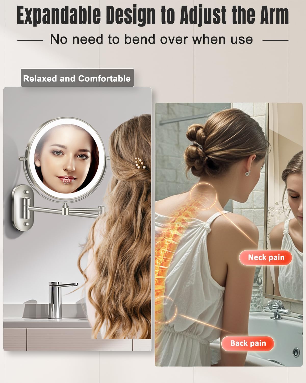 VFD 8'' 30X/1X Wall Mounted Lighted Magnifying Makeup Mirror with Lights | Double Sided Rechargeable Bathroom Mirror, 3 Color Lights Touch Dimmable Extended Arm 360 Rotation Light up Mirrors - Image 4