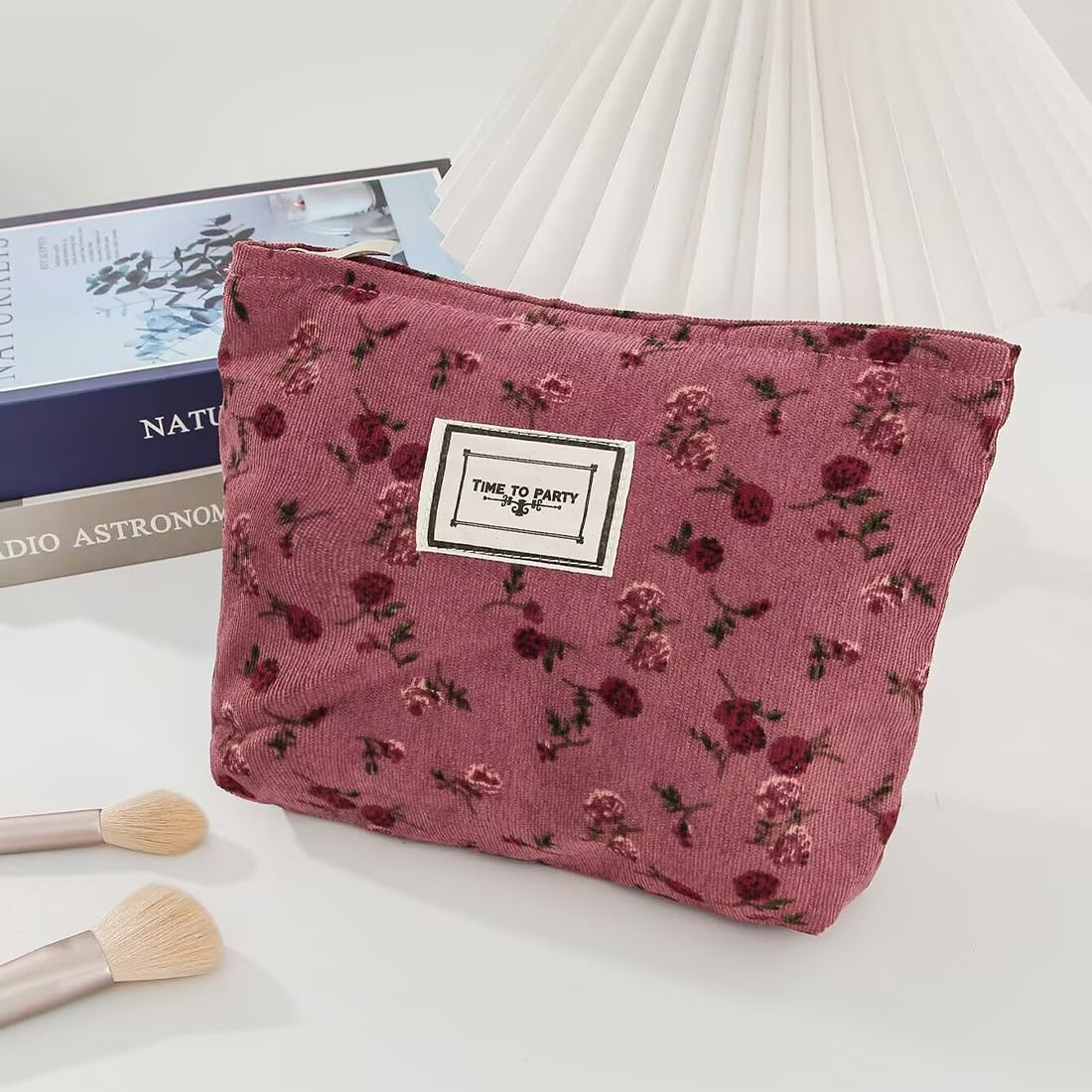 Cosmetic Bags for Women, Large Floral Makeup Bag for Purse, Dark Red Rose | Travel Toiletry Zipper Canvas Pouch, Bag Organizer for Travel Essentials, Make Up Brushes Storage, Purse Organizer Pouches - Image 7