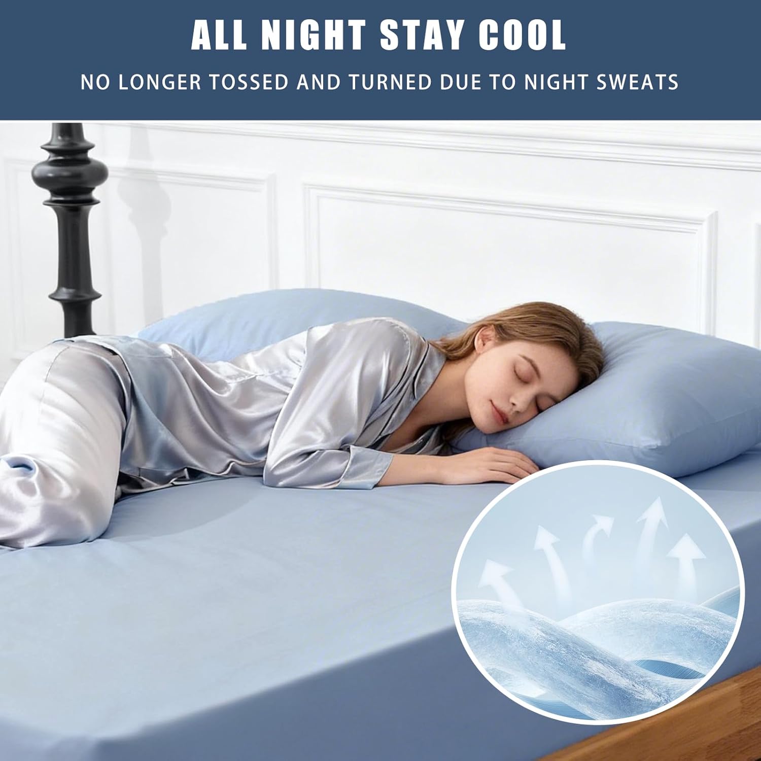 TELUS Cooling Body Pillow Case, Silky Soft Breathable Pillowcase with Envelope Close, Stay Cool All Night Pillow Cover for Hot Sleepers and Night Sweats, 20x54 Inch, Blue - Image 7