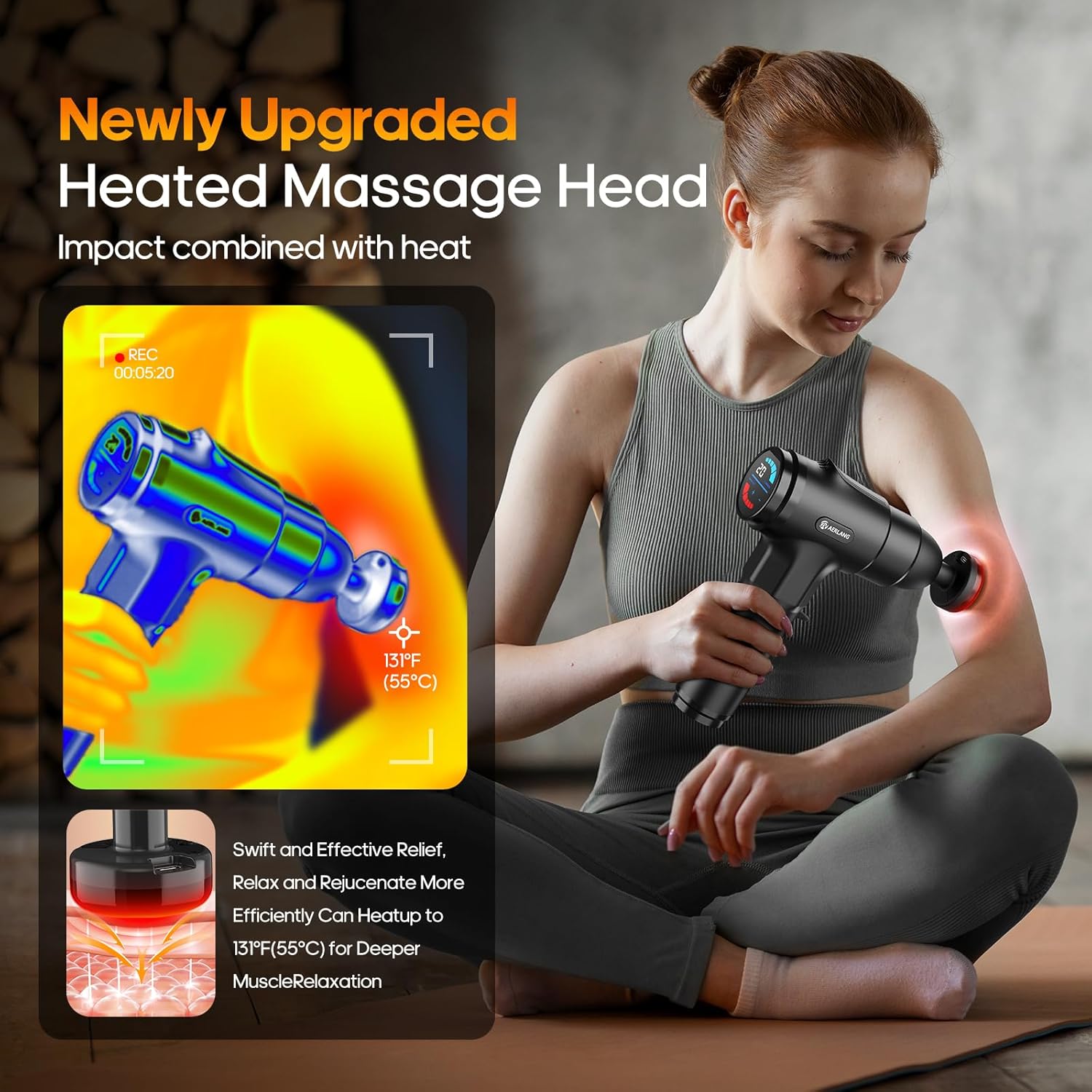 Massage Gun with Heat Massager Deep Tissue Muscle Massager Gifts for Men | Back Massager for Athletes for Pain Relief Percussion Handheld Massage Gun Birthday Gifts for Him 7Heads&Silent Carrying case - Image 2
