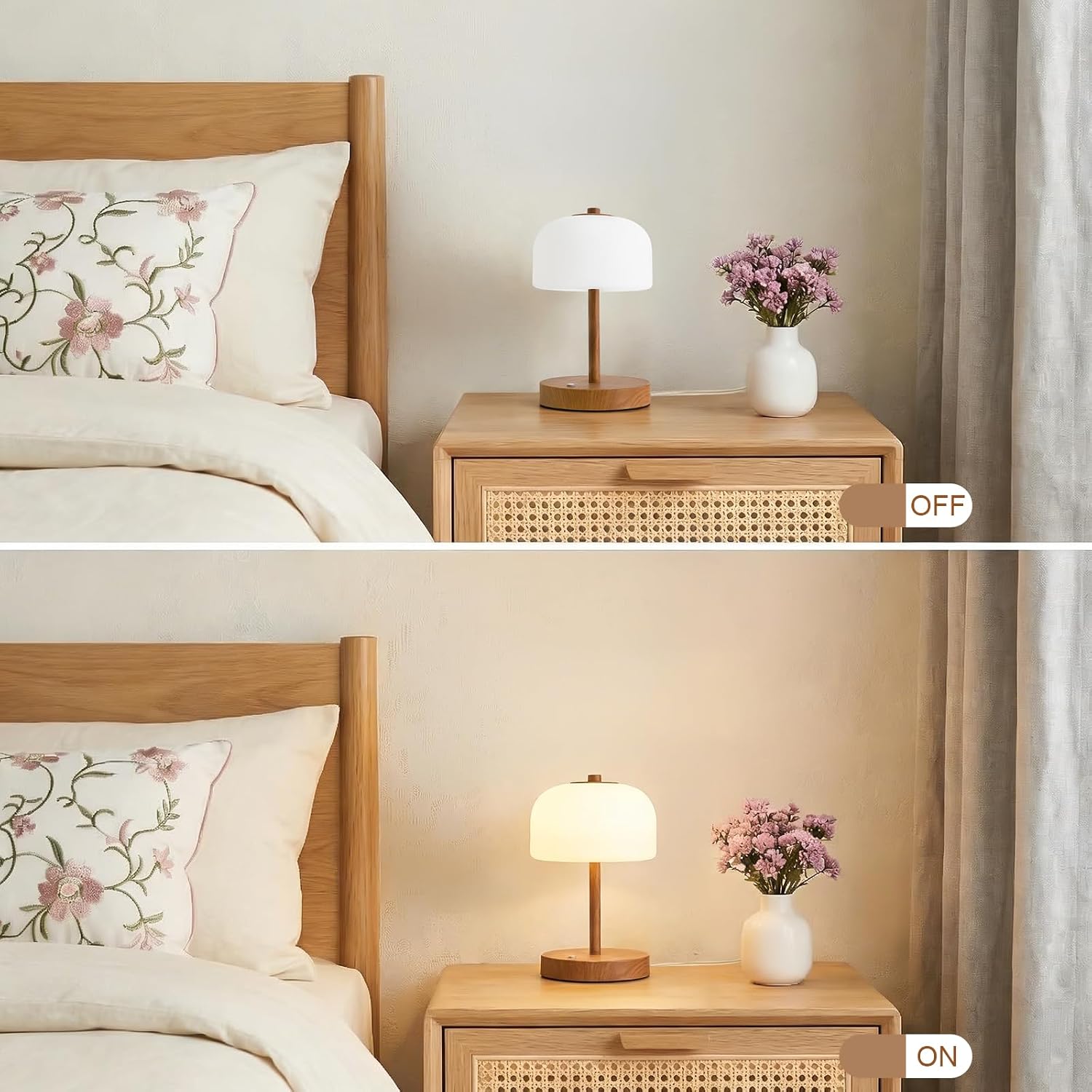 9.5" Small Plug-in Touch Control Table Lamp with USB A+C Charging Ports, Wood Grain Dimmable LED Bedside Lamp with 3 Color Temperatures, Modern Table Lamps for Bedroom Nightstand Living Room - Image 3