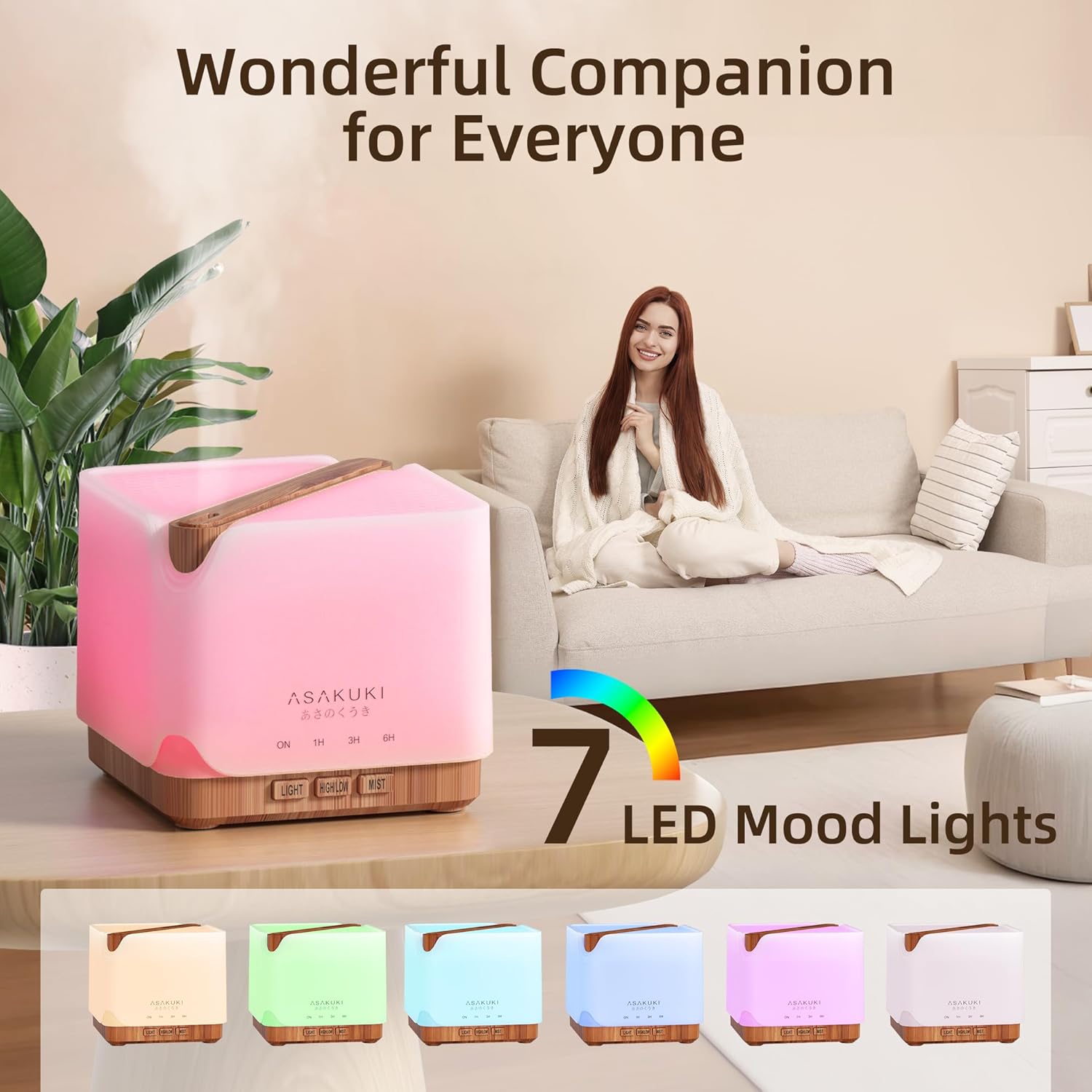 ASAKUKI Essential Oil Diffuser for Home Large 700 ml Humidifier | Automatic Shut-Off, Scent Aromatherapy Diffuser with 7 LED Lights for Living Room, Kitchen, Bedroom, Hotel - Yellow - Image 9