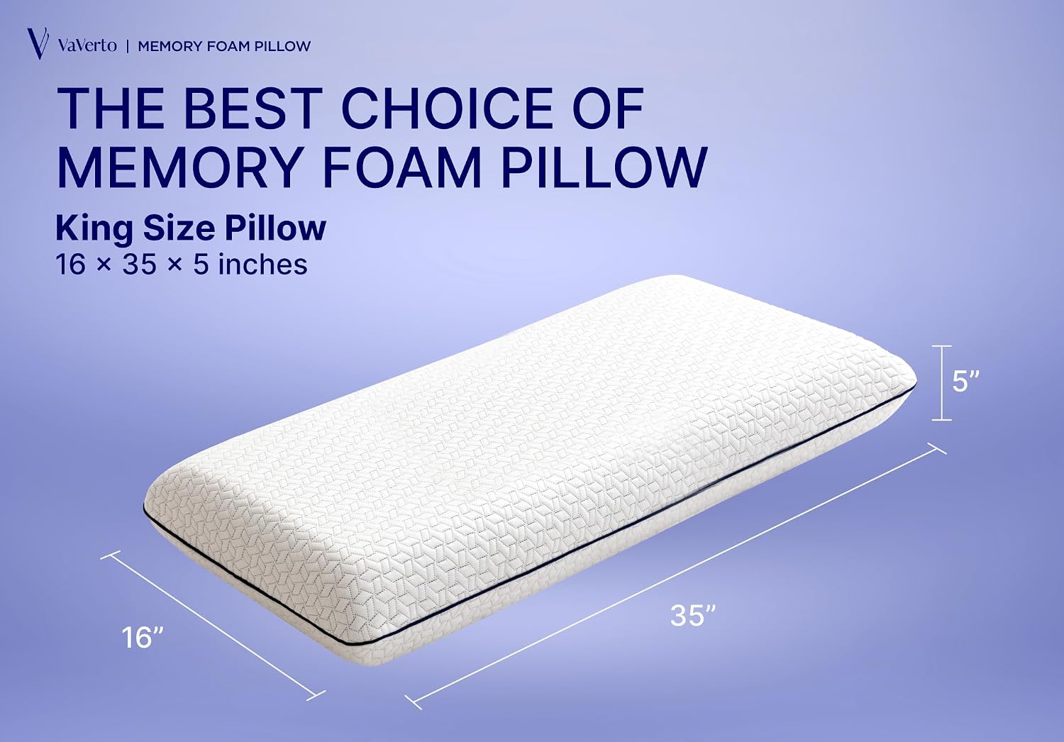 King Size Memory Foam Pillows - Firm Pillow - King Size 1-Pack | Memory foam pillow - Back stomach & side sleepers - Shoulder & back pain relief -Cooling pillow washable bamboo viscose cover - Image 2