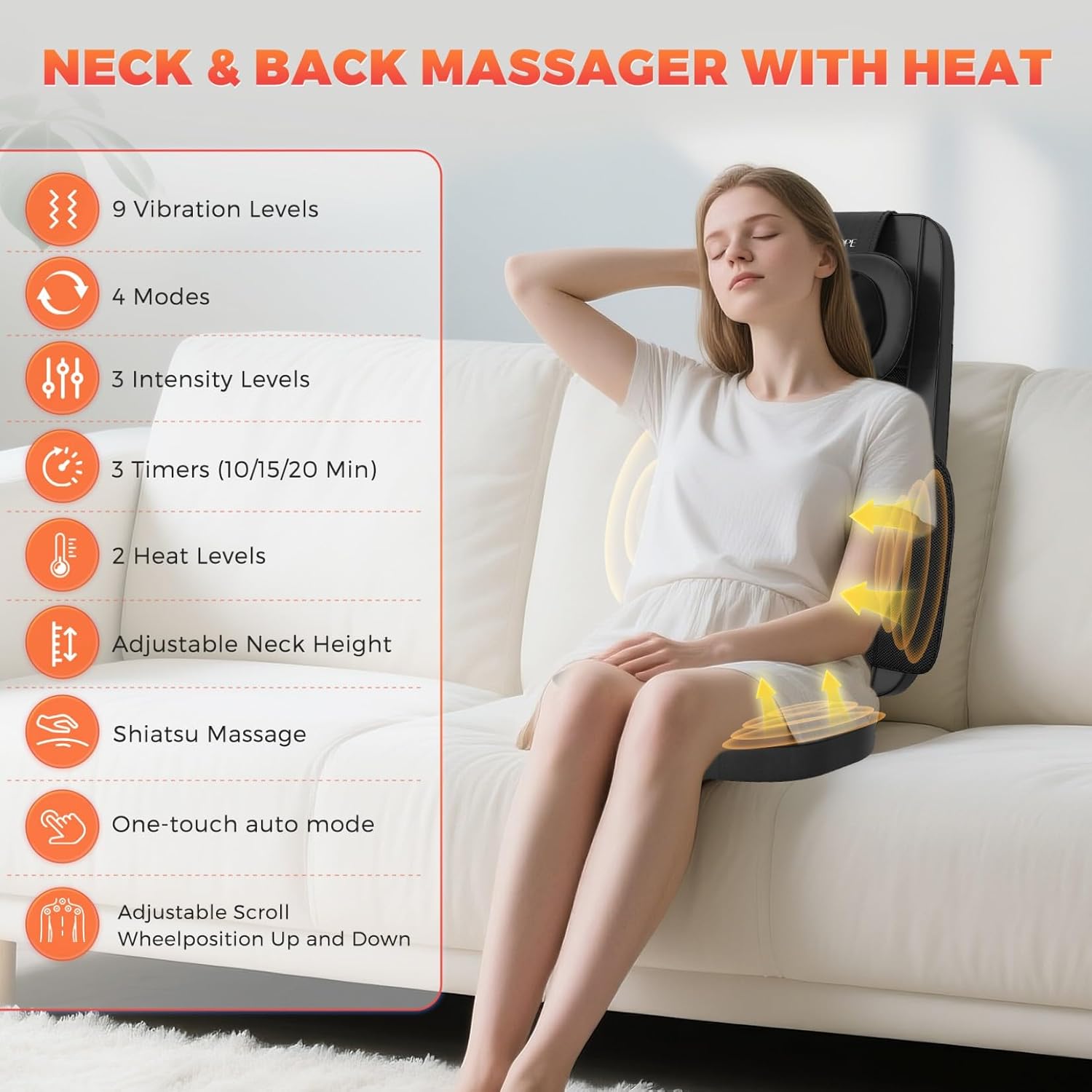 Shiatsu Neck and Back Massager for Pain Relief Deep Tissue, 8D Kneading Massage Chair Pad with Heat, Home Office, Relaxation Gifts for Men Women - Image 2