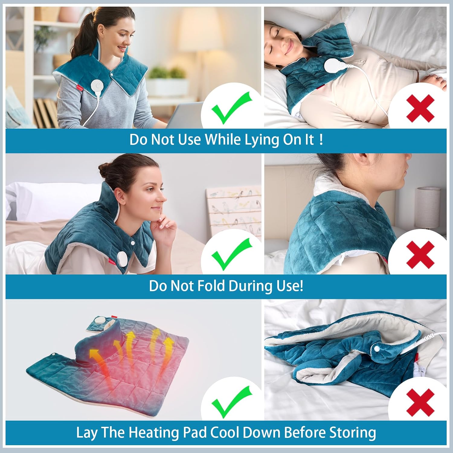 Comfytemp Heating Pad for Neck Shoulders Back, 2.6 Ib Weighted Heating Pad | Electric Large Heating Pad, FSA Eligible HSA, Birthday Gifts for Women Men, 9 Heat Setting, 11 Timers, Machine Washable, Blue - Image 6
