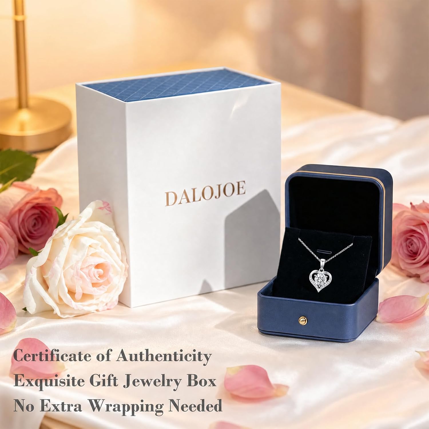 DALOJOE Moissanite Heart Necklace for Women, 925 Sterling Silver Necklace | 1-3 CT Moissanite Necklace Engraved with "I LOVE YOU" – Anniversary or Birthday Jewelry Gift for Women, Wife or Girlfriend - Image 8