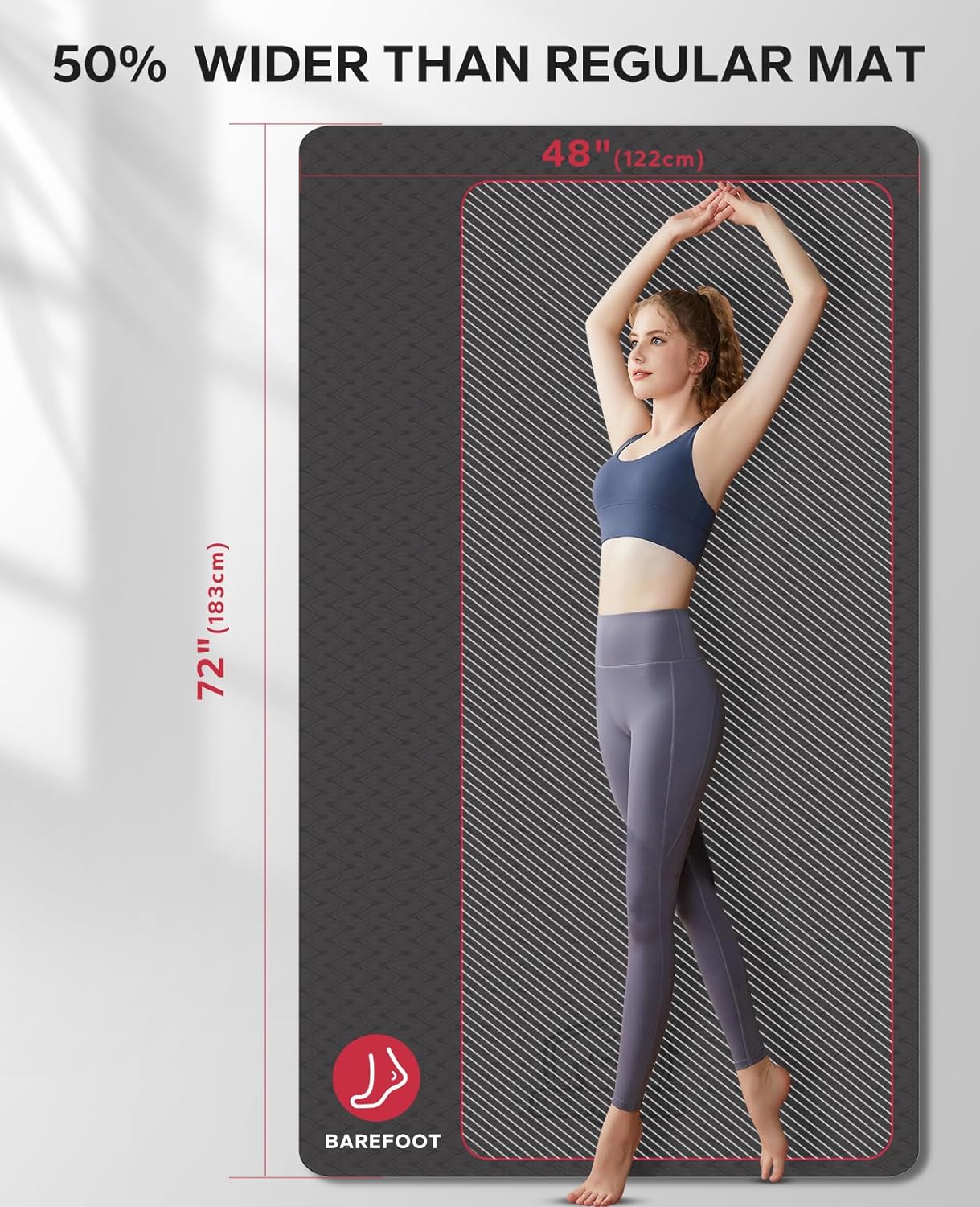 HAPBEAR Extra Large Yoga Mat - 72"x48"x6mm (1/4 inch), Non-Slip, Durable, Thick Wide Exercise Mat for Home Workouts, Yoga, Pilates, Stretching and Cardio Workouts - Image 2