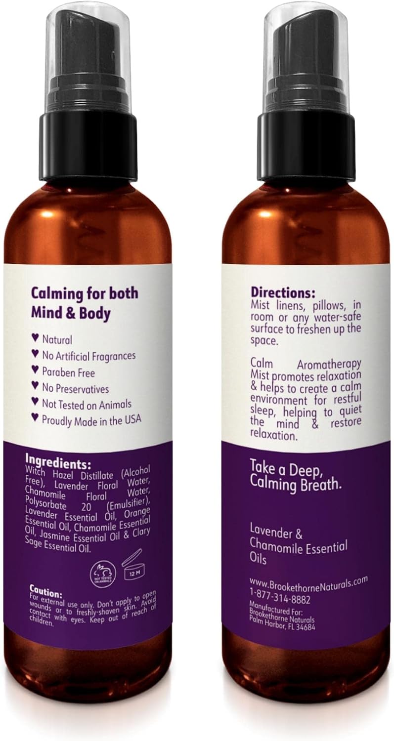 Brookethorne Naturals Calm Aromatherapy Mist | Lavender Pillow Spray 4oz | Lavender & Chamomile Essential Oil room, linen & bed spray | Calming scent for Relaxation & Sleep | Paraben-free, made in USA - Image 7