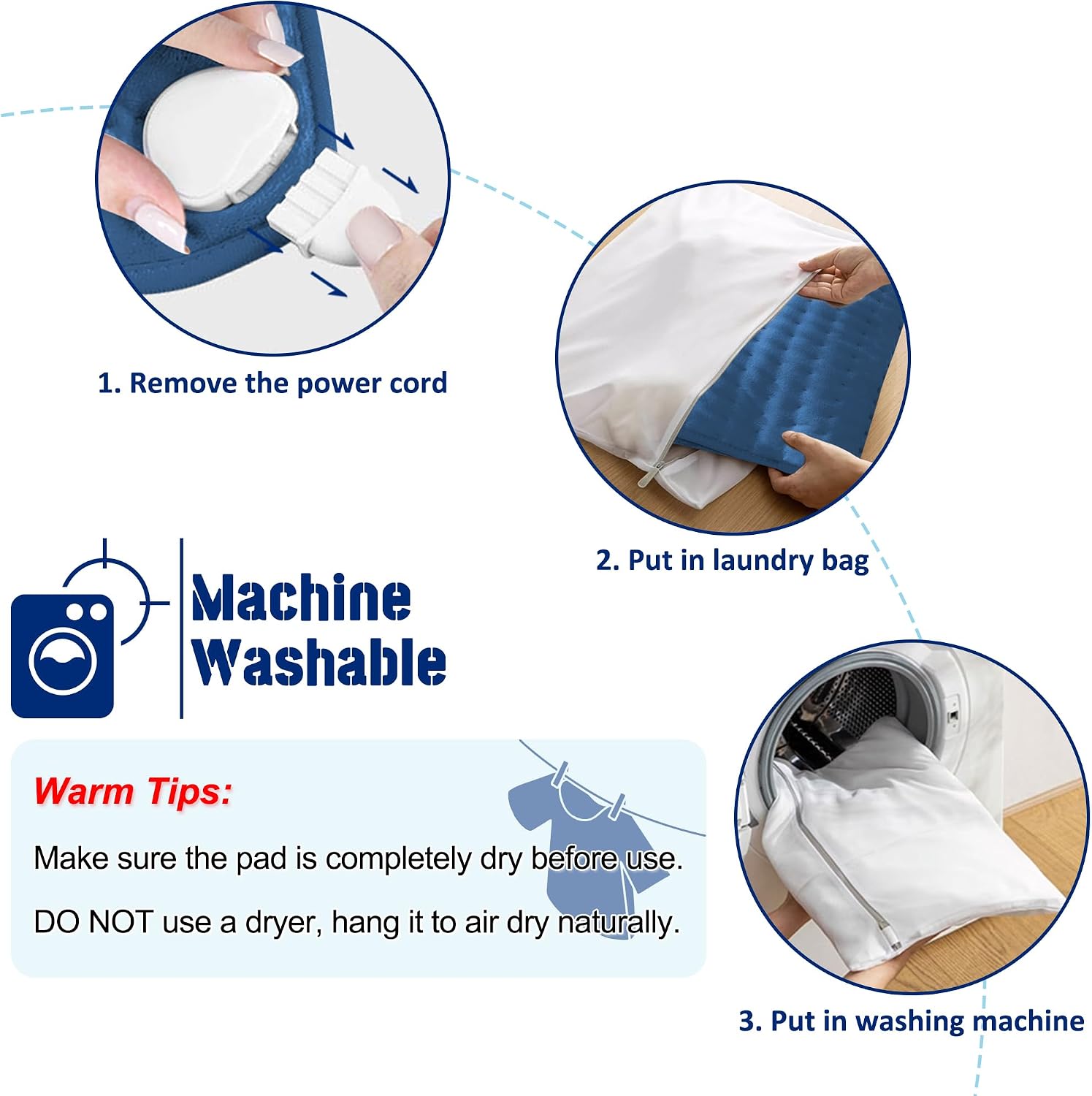 Electric Heating pad with 6 Heat Settings, Auto Shut Off, Dry Electric Heating for Back Neck Knee Arms Legs Shoulder Heat Pads for Christmas Birthday Father's Day Mother's Day (24"X12", Dark Blue) - Image 7