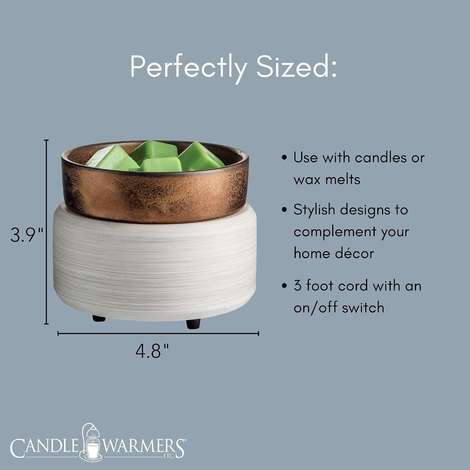 Candle Warmers ETC 2-in-1 Candle and Fragrance Warmer for Warming Scented Candles or Wax Melts and Tarts with to Freshen Room, Whitewashed Bronze - Image 7