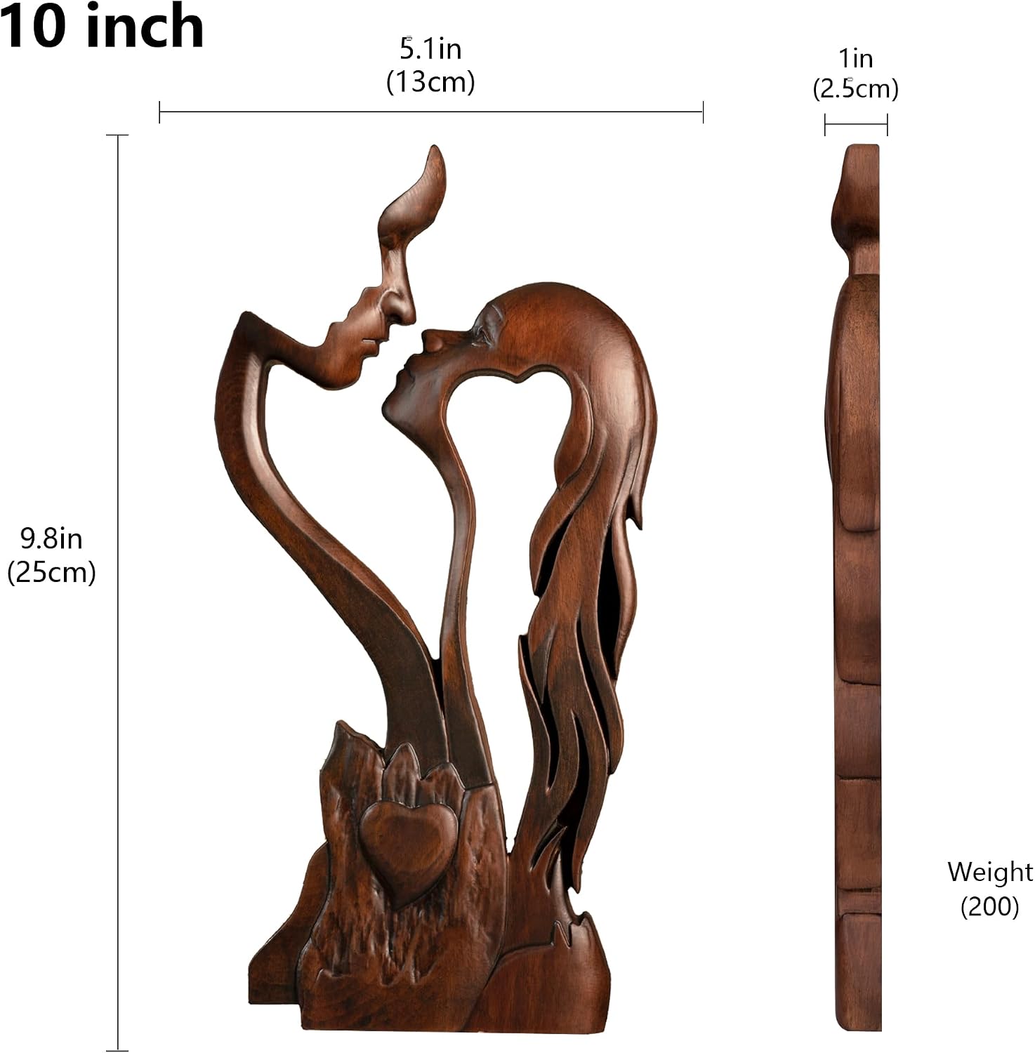 Wooden Kissing Couple Ornament, Abstract Couple Portrait Sculpture Romantic Love Statue Decor Gift for Women Anniversary Valentine Wedding - 10 Inch | 10 Inch, Handmade, Beechwood, Abstract Love Sculpture for Women Couple - Image 2