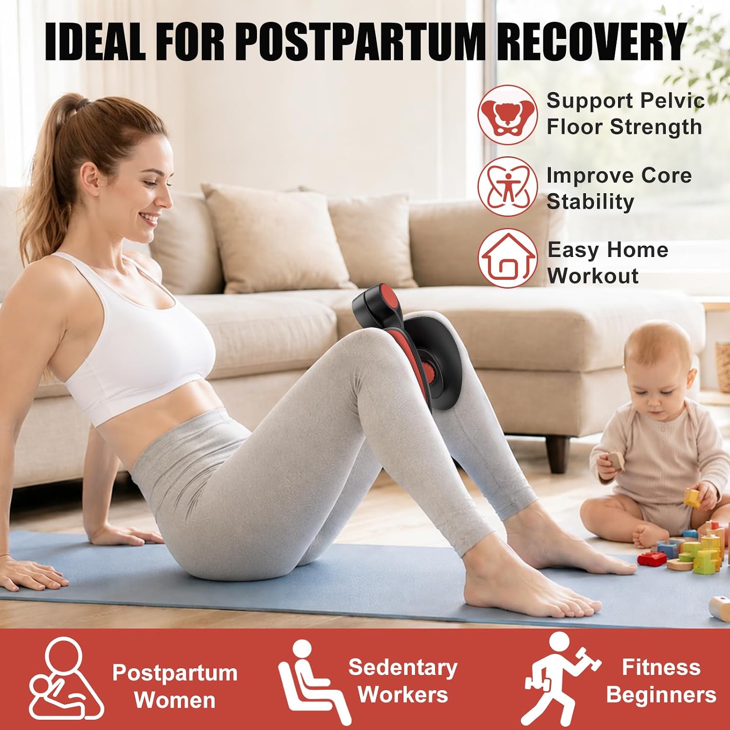 Pelvic Floor Exercise Devices 35lb Resistance Kegel Thigh Trainer with Band | Pelvic Floor Muscle Training, Inner Thigh Exerciser, Postpartum Recovery Support for Women, Suitable for Women and Men - Image 7