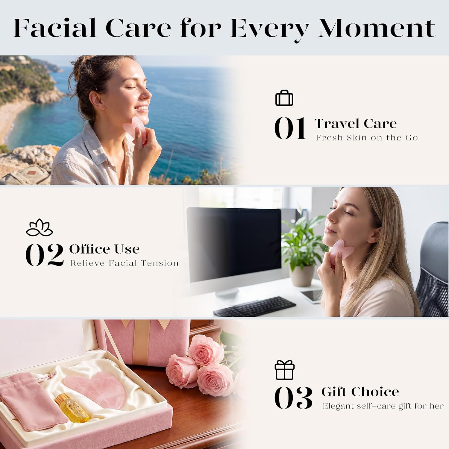 BAIMEI IcyMe Natural Rose Quartz Gua Sha Facial Sculpt Massage Tool-Pink | Guasha Tool for Face with Smooth Cool Texture & Ergonomic Design – Sculpt, Lift & Relieve Tension, Ideal Spa Gifts for Women - Image 4