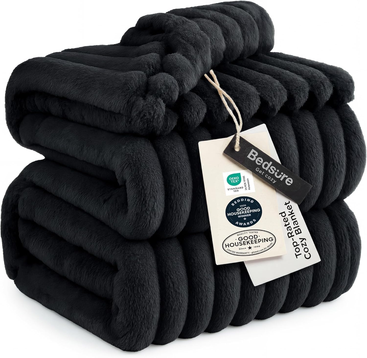 Bedsure Soft Queen Size Blanket for Bed Black 90"x90" | Birthday Gifts for Women Mom Her, Warm Lightweight Cozy Fluffy Throw Blanket Sofa, Dorm Room Home Decor, Machine Washable