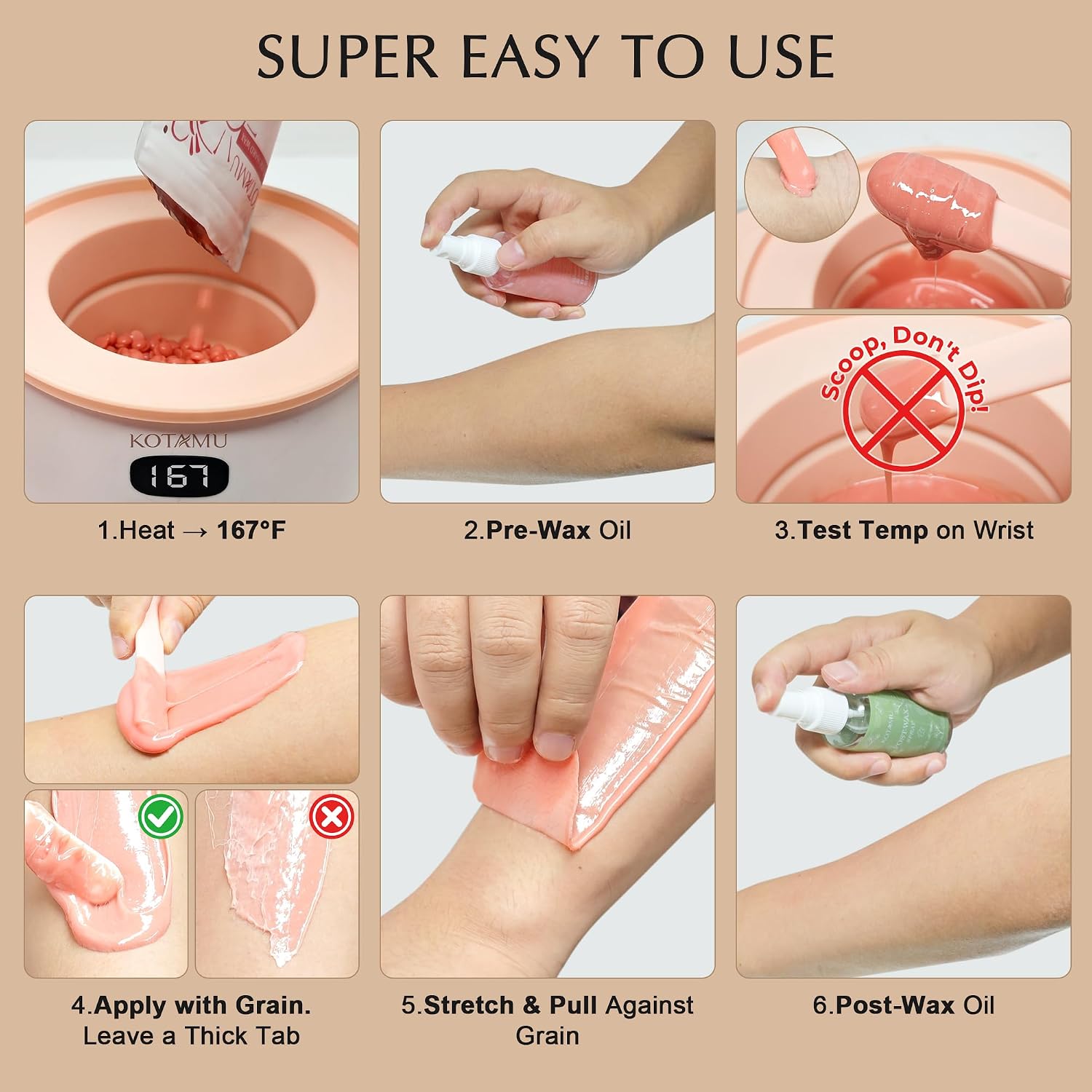 KOTAMU Waxing Kit for Women & Men, Pink Digital Wax Pot Warmer Hair Removal | Home Hard Wax Kit, Wax Machine, Face, Eyebrow, Bikini, Brazilian, Body, Sensitive Skin, 25 Accessories, Beginner-Friendly - Image 9