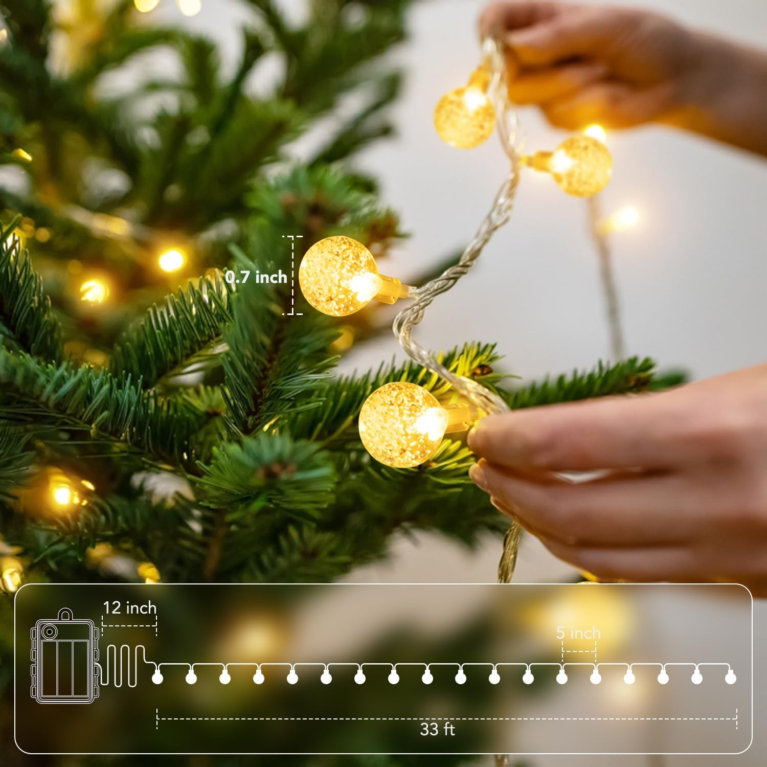 Metaku Globe String Lights Battery Operated Fairy Light 33ft 80LED & Remote | Waterproof Indoor Outdoor Hanging String Lights Decorative Christmas Lights for Home Party Patio Garden Classroom Wedding - Image 5
