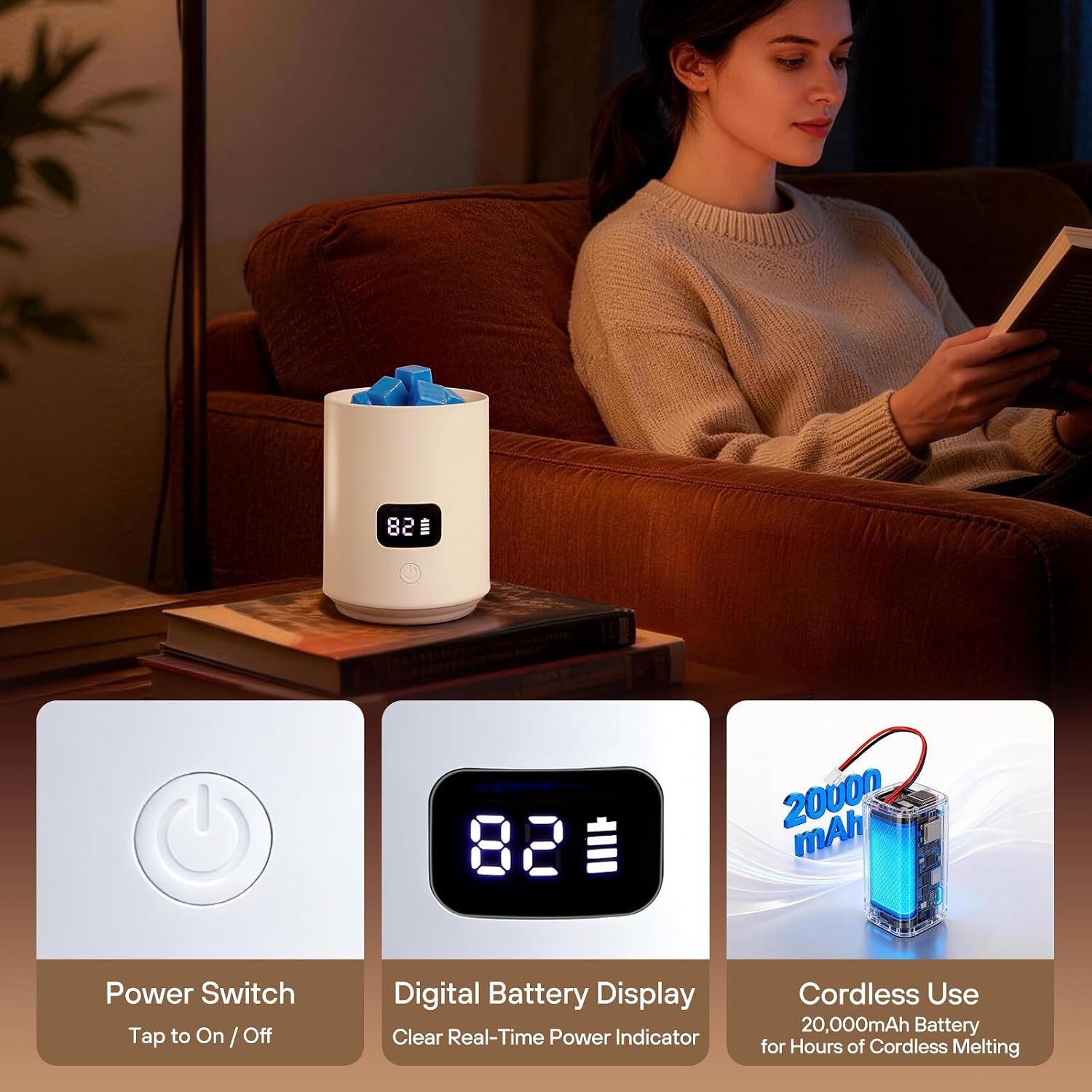 Cordless Wax Melt Warmer - 20000mAh Wax Warmer Rechargeable Wax Melter Candle Warmer - Fragrance Warmer, Easy-Pour Spout - for Bedroom Bathroom Office Gifts & Decor - Image 3