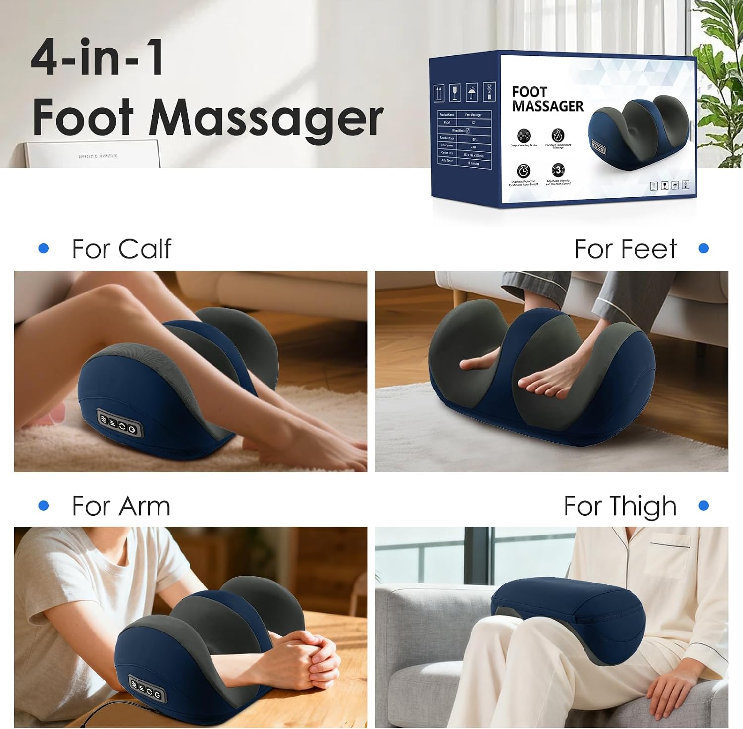 Shiatsu Foot Massager, Foot and Calf Massager with Heat, Blue | 3 Intensity Levels, Heating, Auto Shut Off, for Feet, Calves, Arms and Ankles, for Plantar Fasciitis, Pain Relief - Image 5