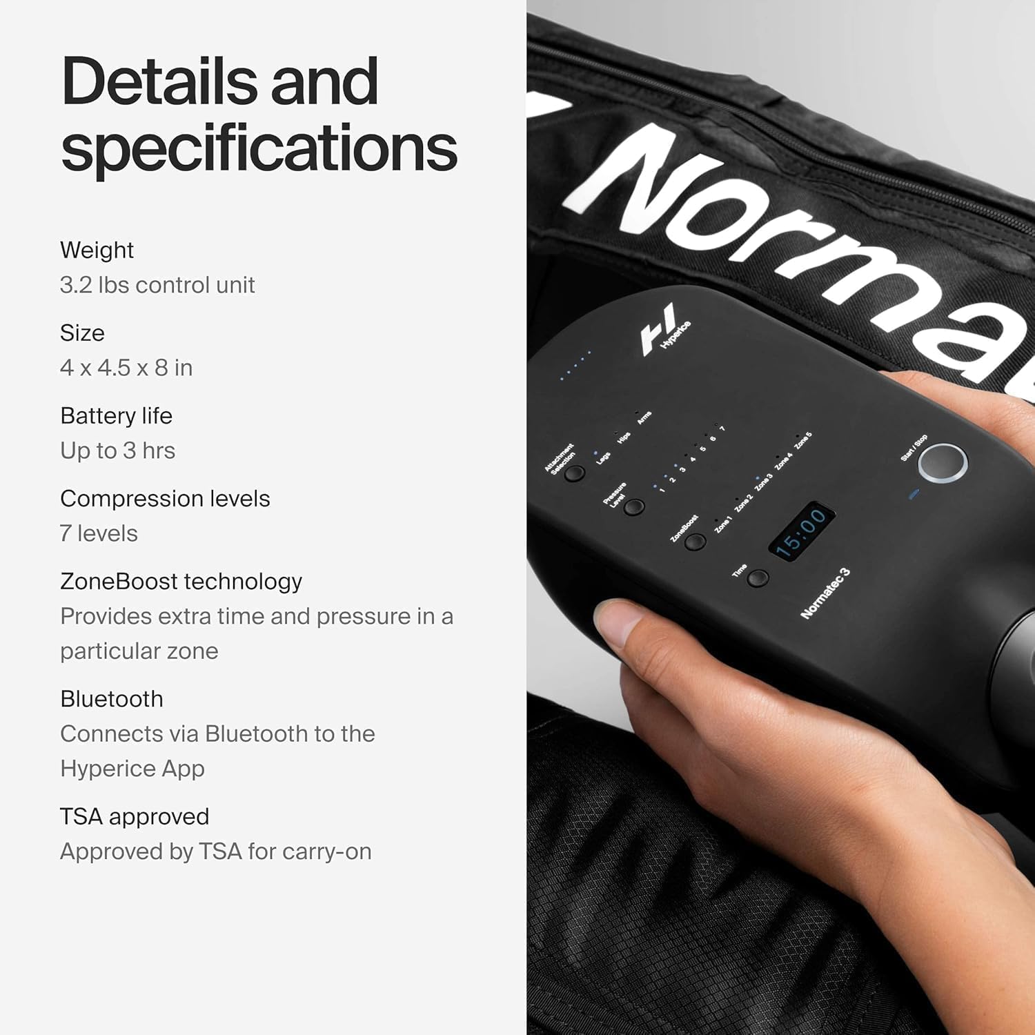 Hyperice Normatec 3 Legs Compression Boots Full Leg Recovery Size Standard | Relieve Muscle Aches Pain | Reduce Tension Swelling | 7 levels | Increase Circulation | ZoneBoost | FSA-HSA Eligible | TSA - Image 6